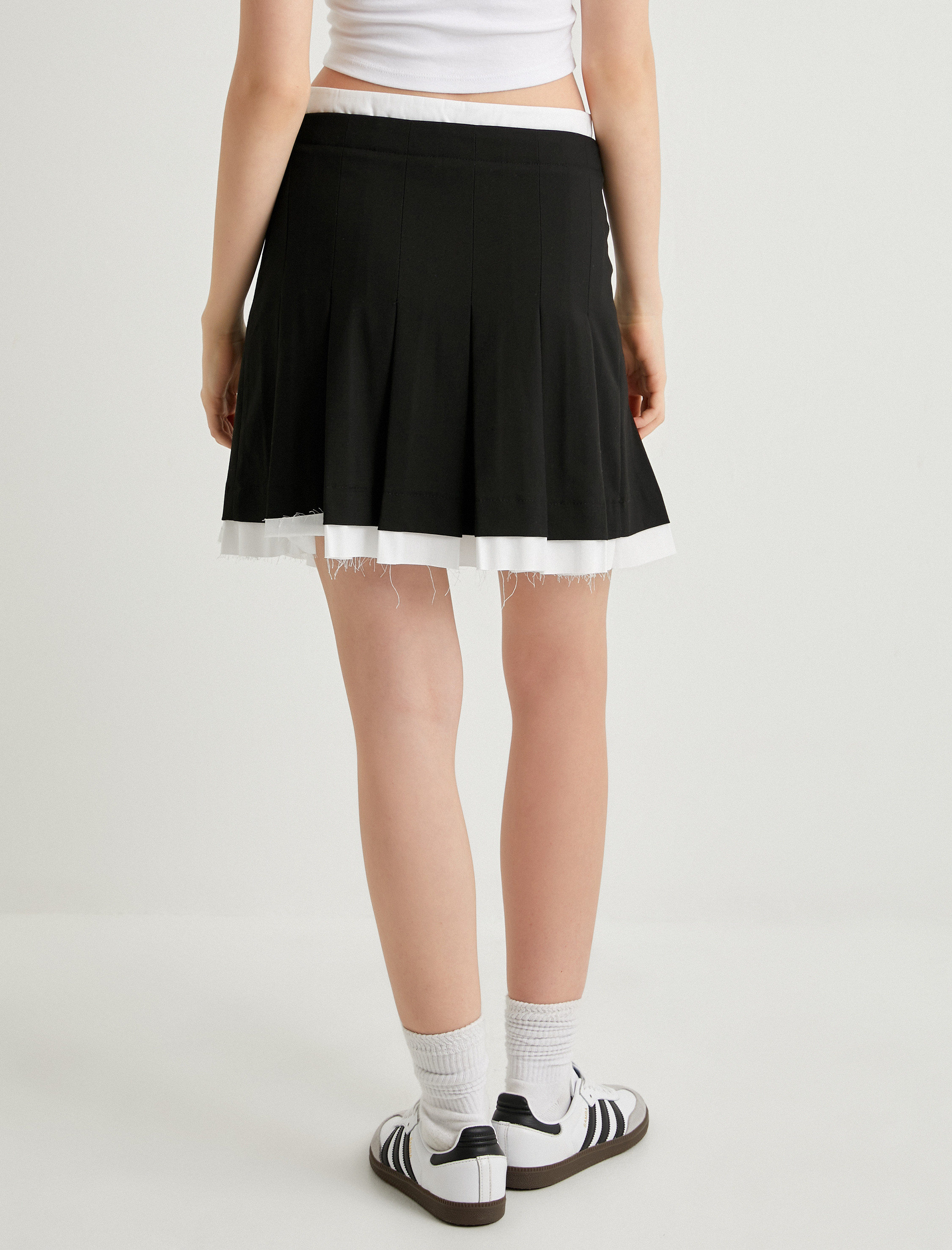   Mini Pileli A Kesim Etek Çift Katmanlı Renk Kontrastlı