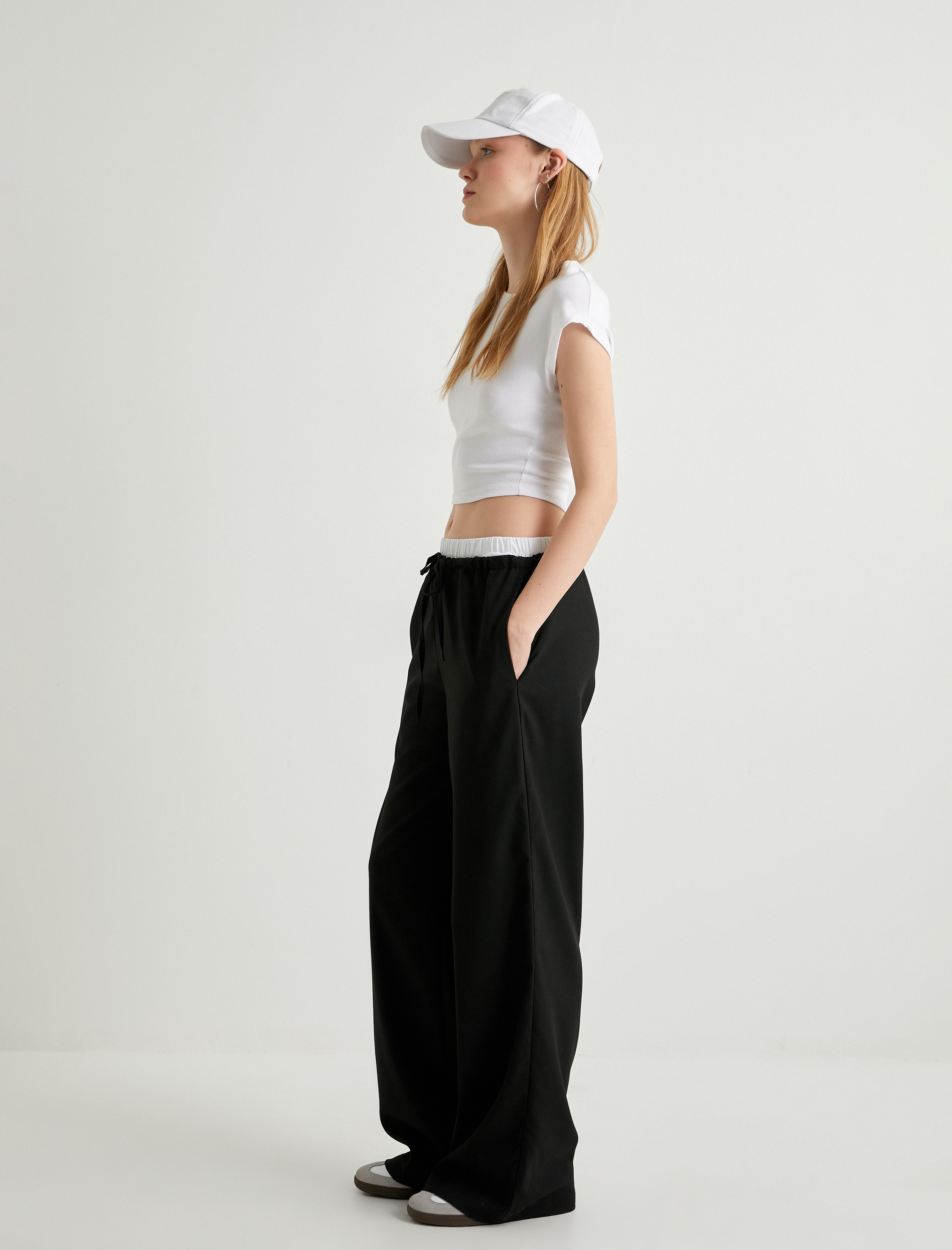   Bol Paça Pantolon Çift Bel Katmanlı Beli Bağlamalı