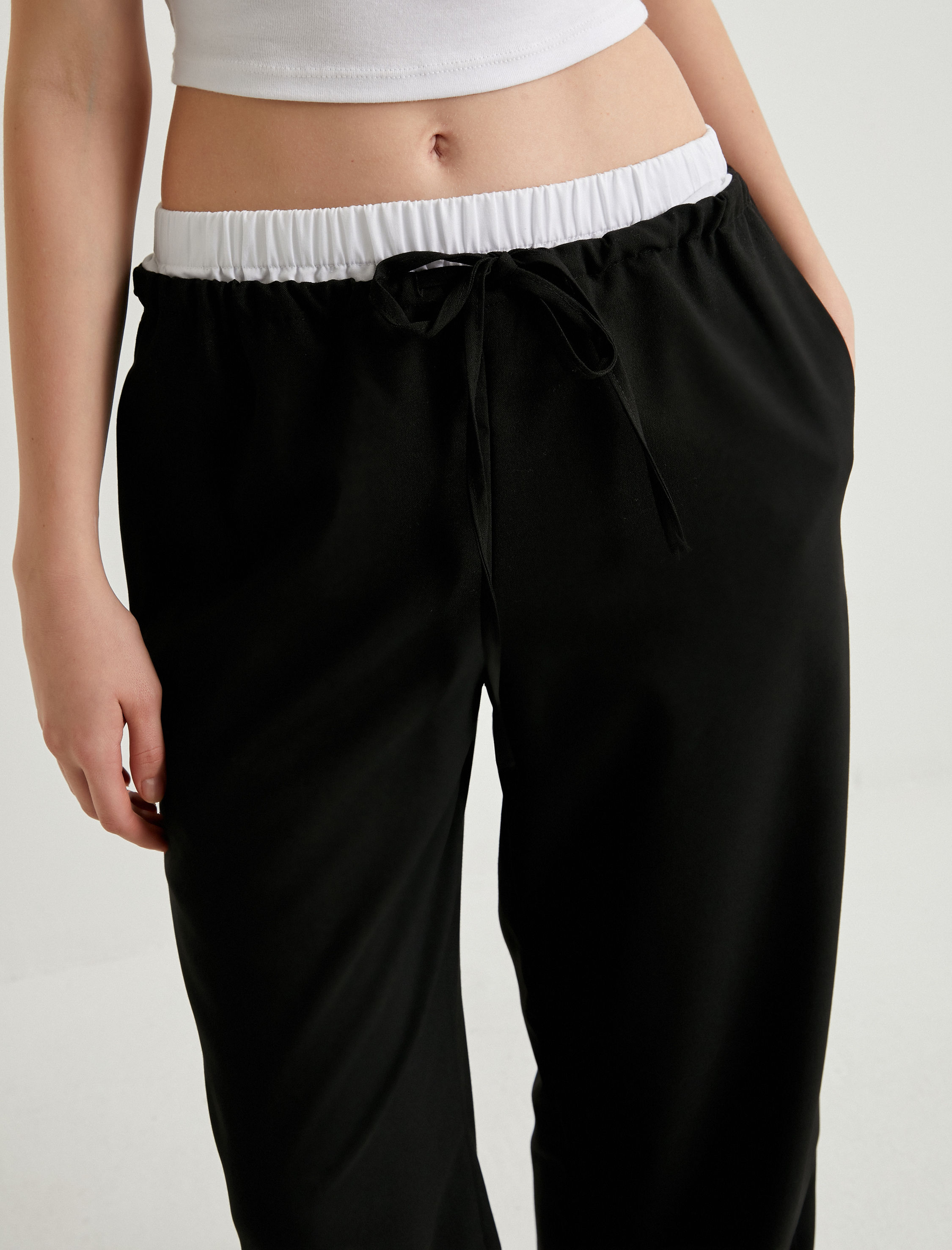   Bol Paça Pantolon Çift Bel Katmanlı Beli Bağlamalı