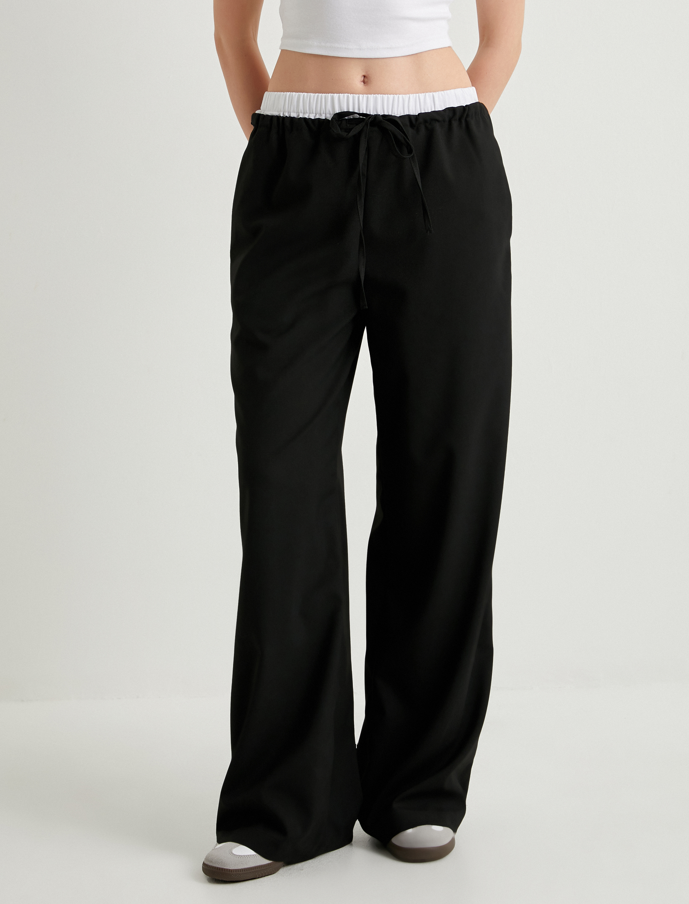   Bol Paça Pantolon Çift Bel Katmanlı Beli Bağlamalı