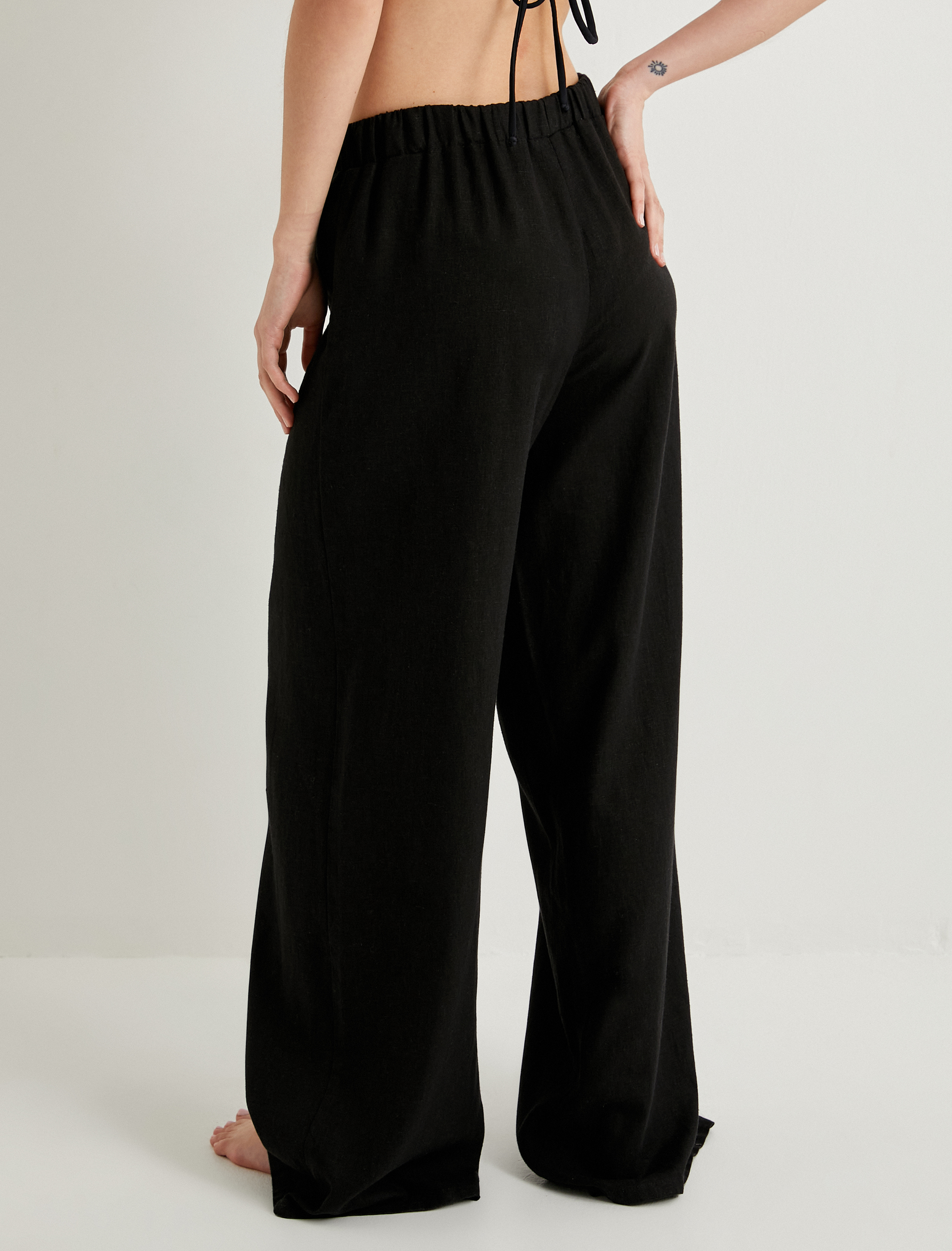   Bol Paça Keten Pantolon Beli Bağlamalı Rahat Kalıp