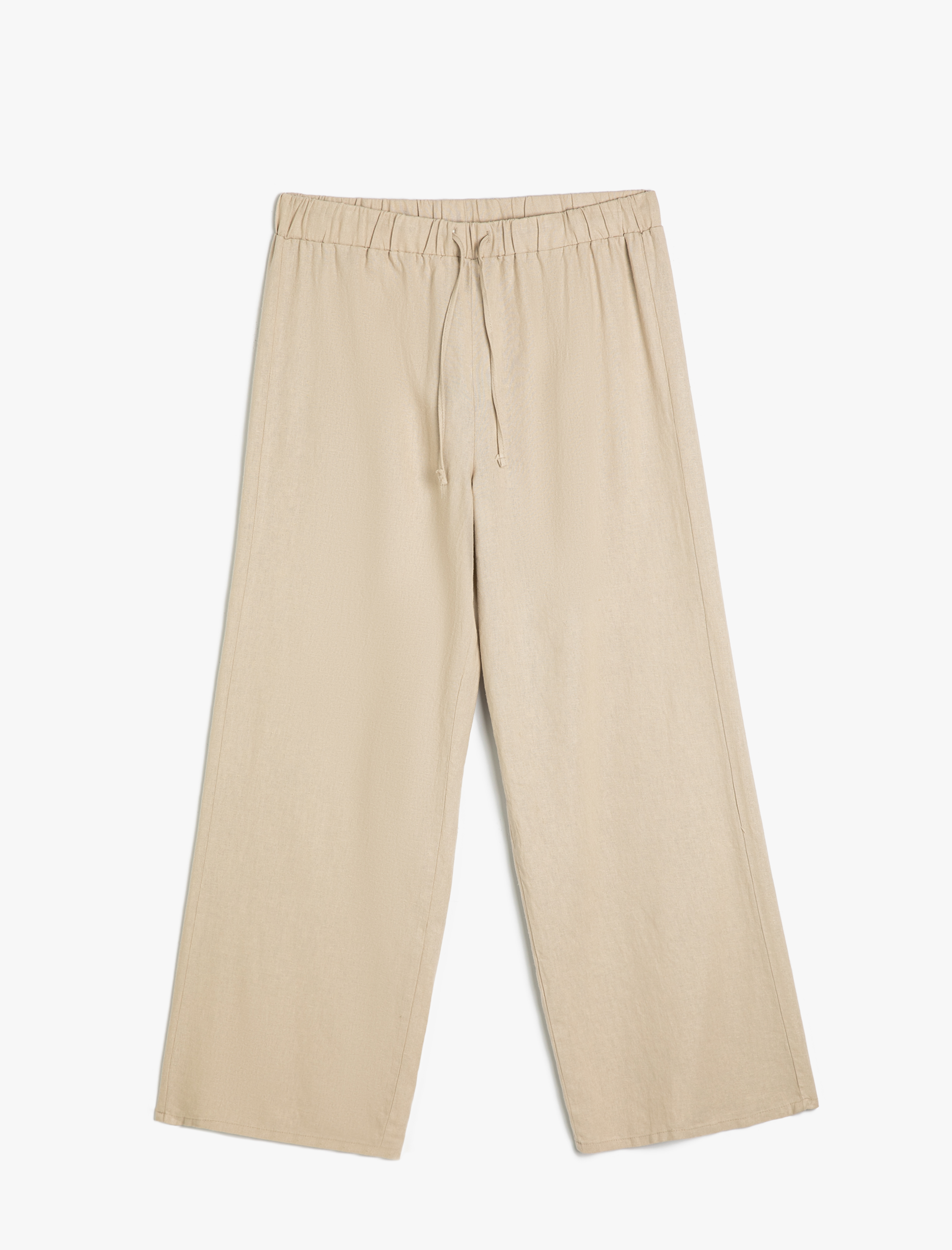   Bol Paça Keten Pantolon Beli Bağlamalı Rahat Kalıp