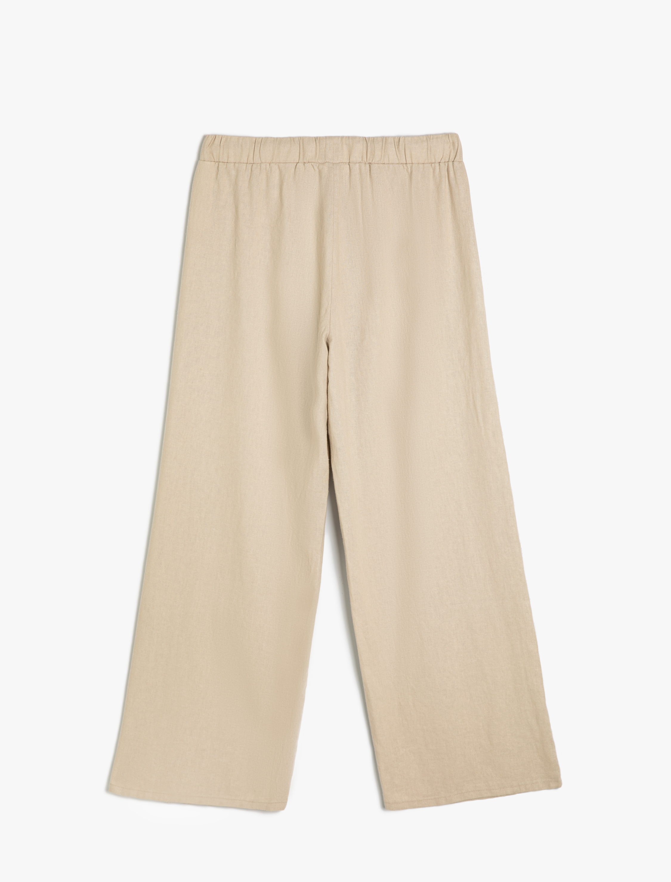   Bol Paça Keten Pantolon Beli Bağlamalı Rahat Kalıp