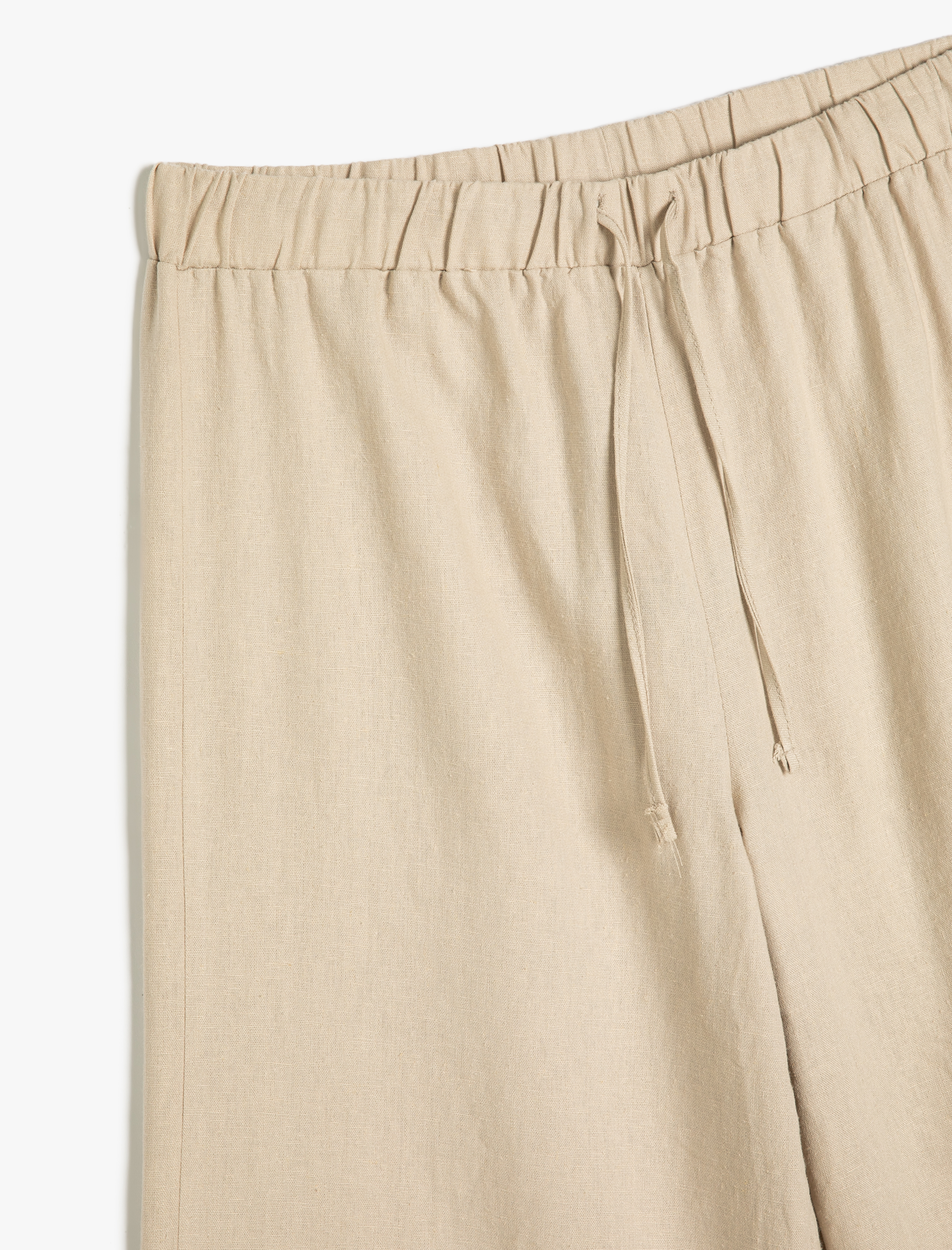  Bol Paça Keten Pantolon Beli Bağlamalı Rahat Kalıp