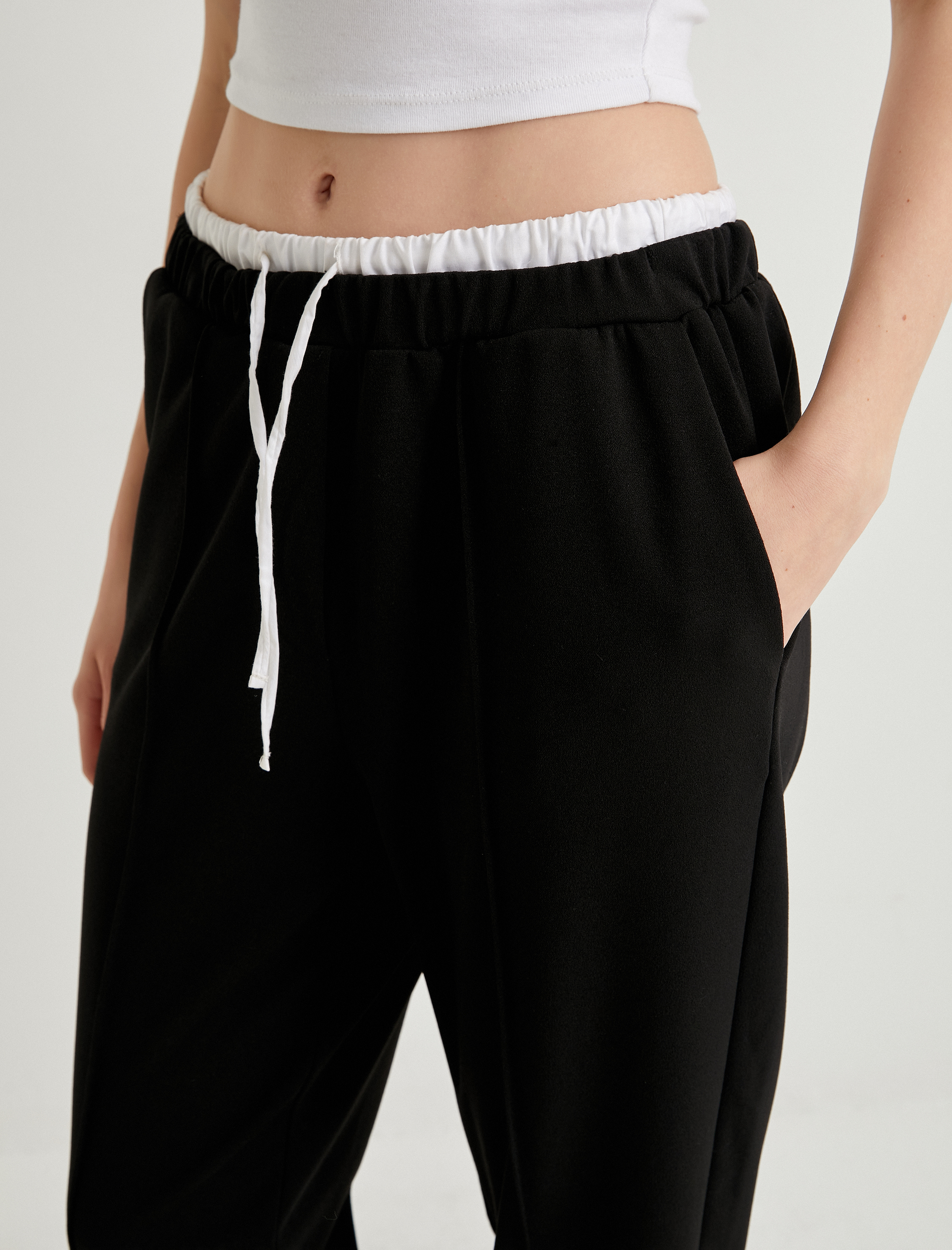   Jogger Pantolon Çift Bel Detaylı Bağlamalı Nervürlü