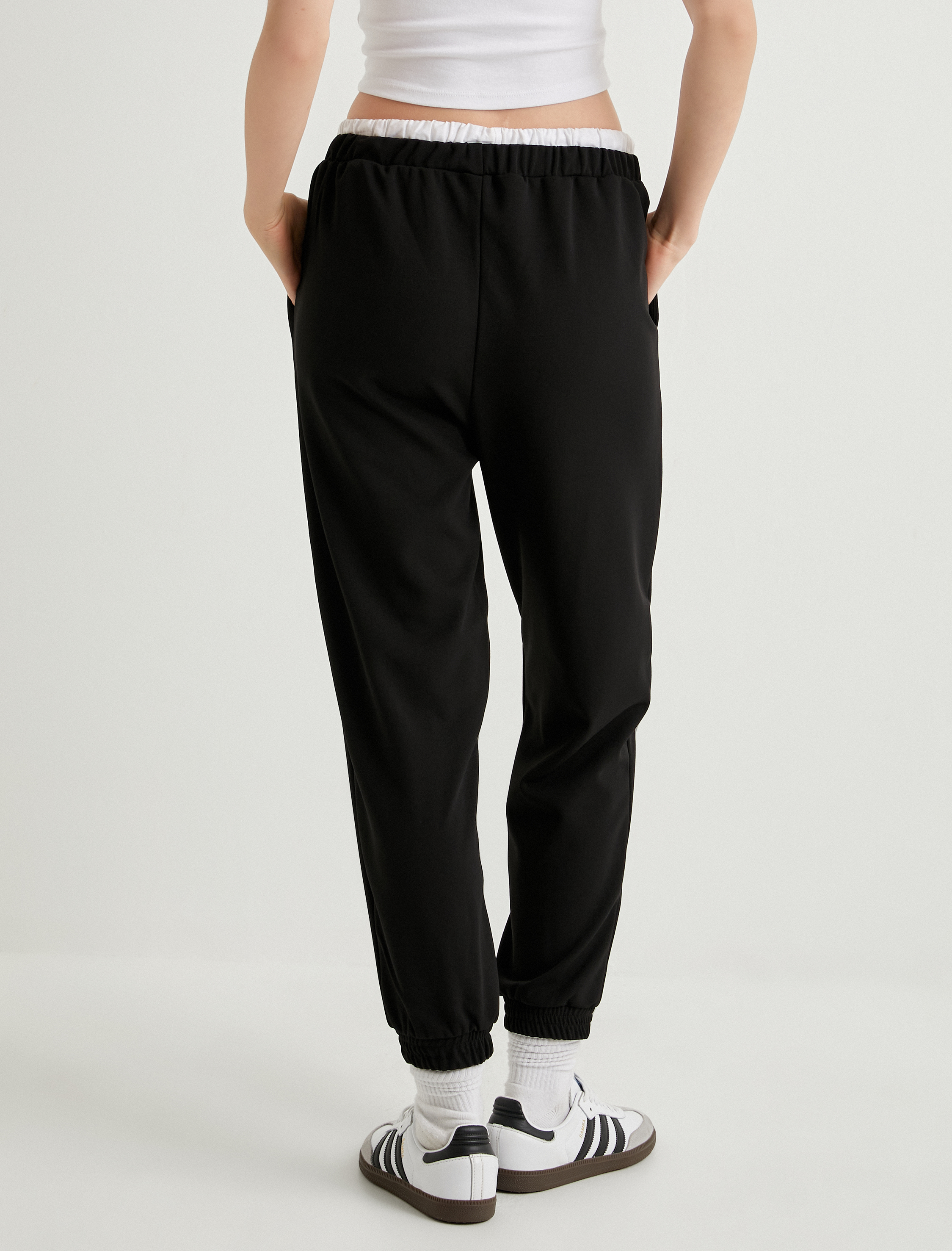   Jogger Pantolon Çift Bel Detaylı Bağlamalı Nervürlü