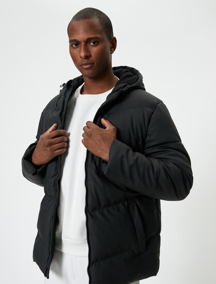  Şişme Mont Dar Kesim Kapşonlu Fermuarlı Cepli