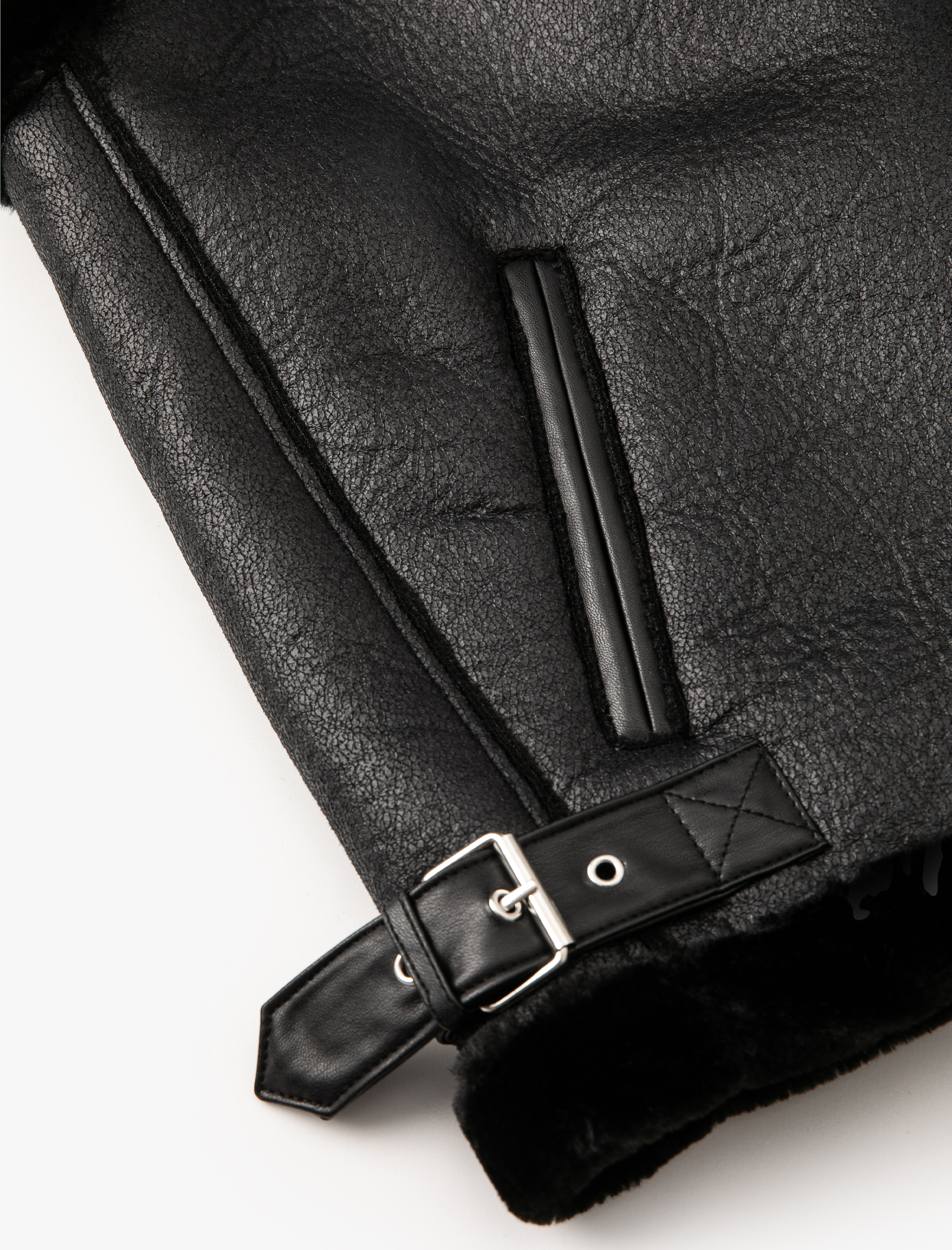 Suni Deri Uzun Biker Yelek Yakası Kürklü Fermuarlı Cepli