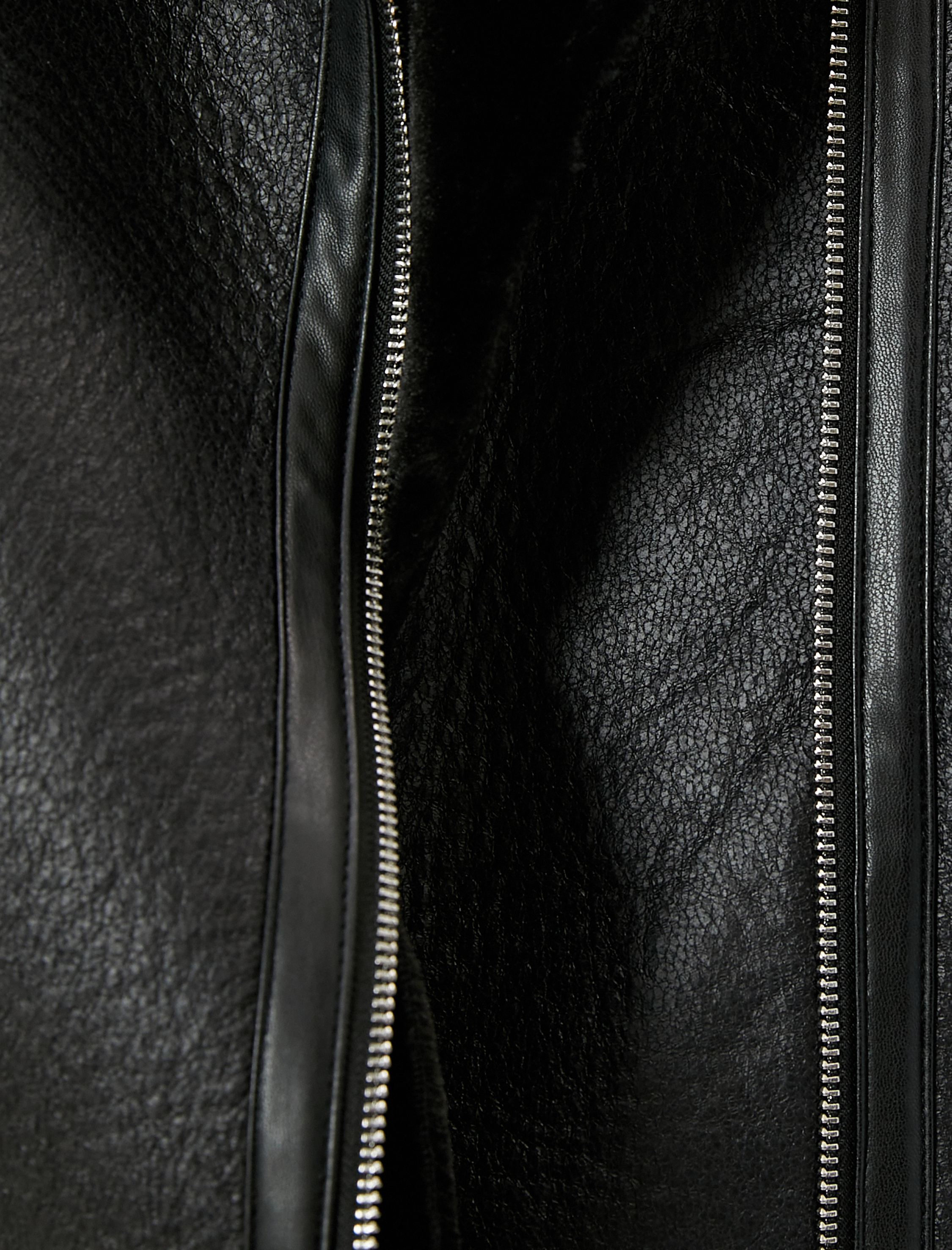 Suni Deri Uzun Biker Yelek Yakası Kürklü Fermuarlı Cepli