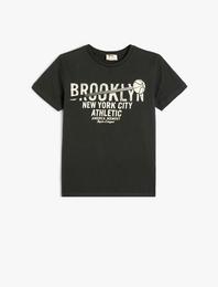 Brooklyn Baskılı Kısa Kollu Bisiklet Yaka Tişört