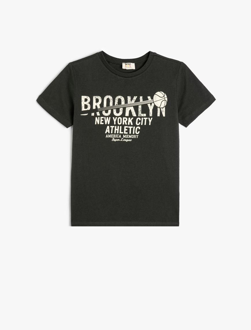  Erkek Çocuk Tişört Brooklyn Baskılı Kısa Kollu Bisiklet Yaka