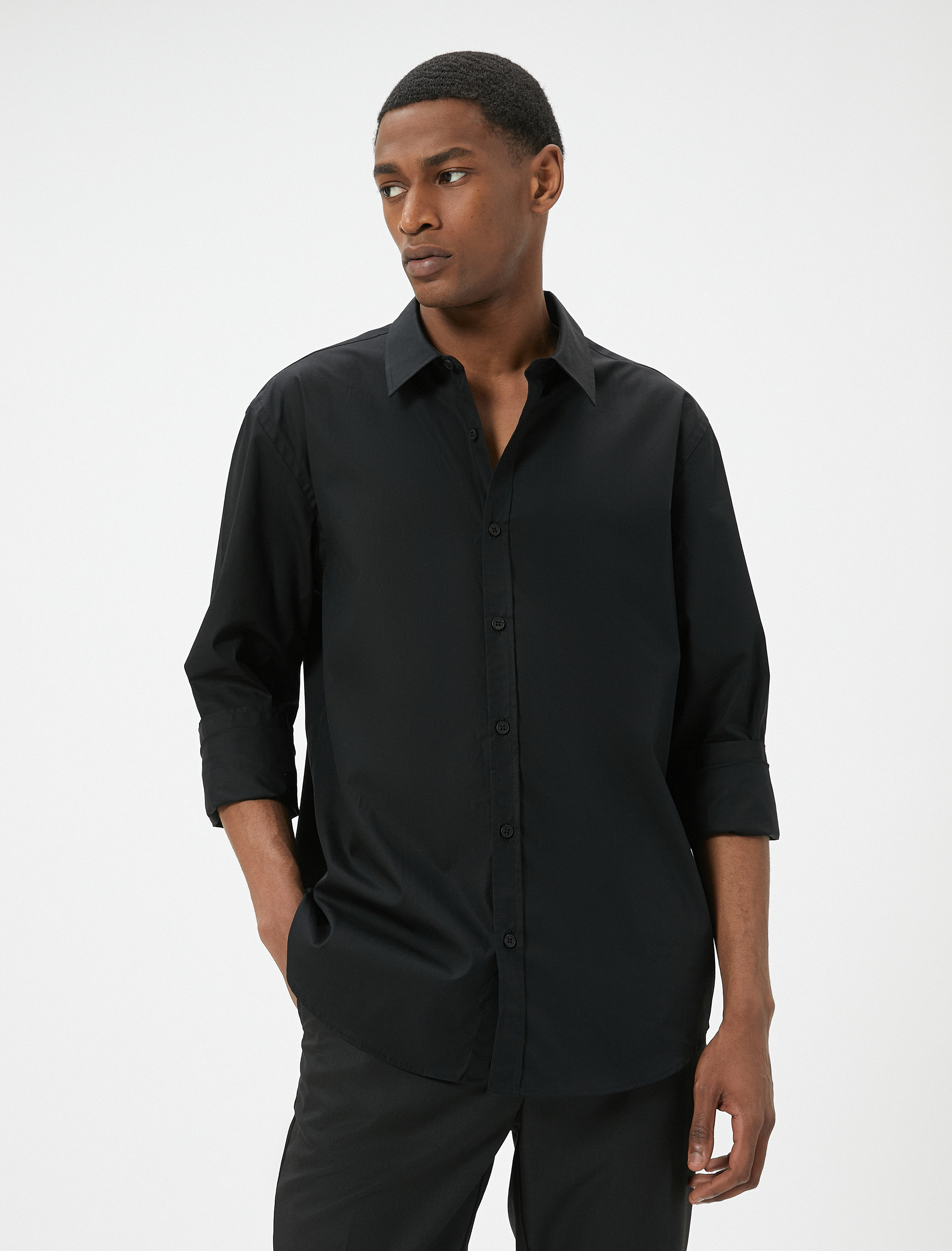   Basic Gömlek Uzun Kollu Klasik Yaka Düğmeli Pamuklu Regular Fit