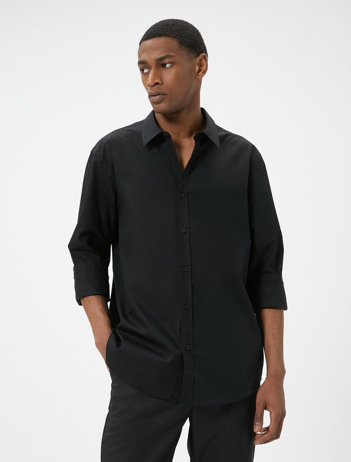  Basic Gömlek Uzun Kollu Klasik Yaka Düğmeli Pamuklu Regular Fit