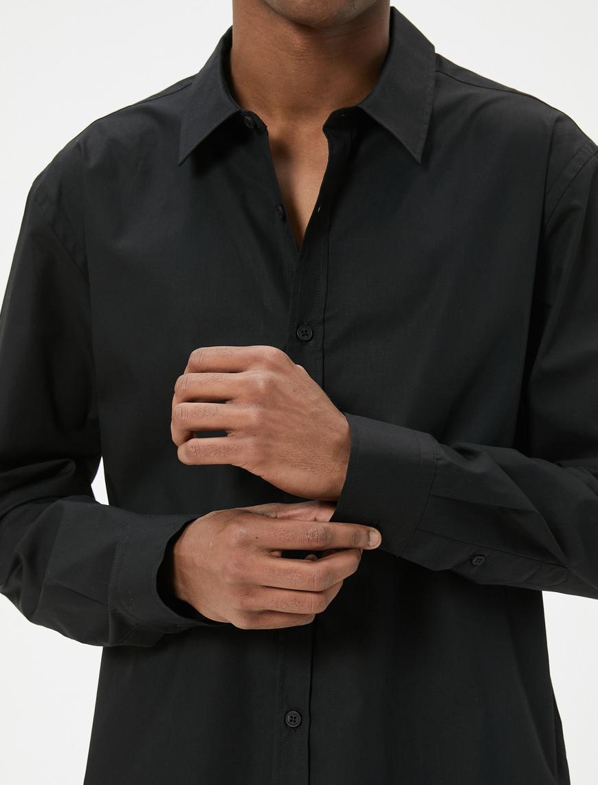   Basic Gömlek Uzun Kollu Klasik Yaka Düğmeli Pamuklu