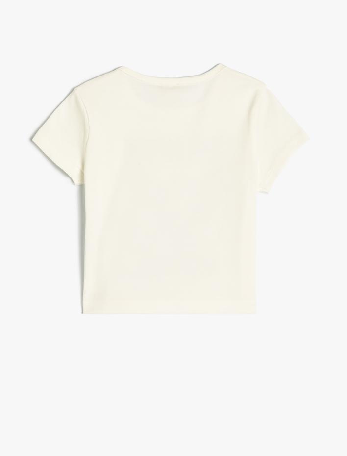 Kız Çocuk Crop Tişört Kısa Kollu Bisiklet Yaka Baskılı Pamuklu