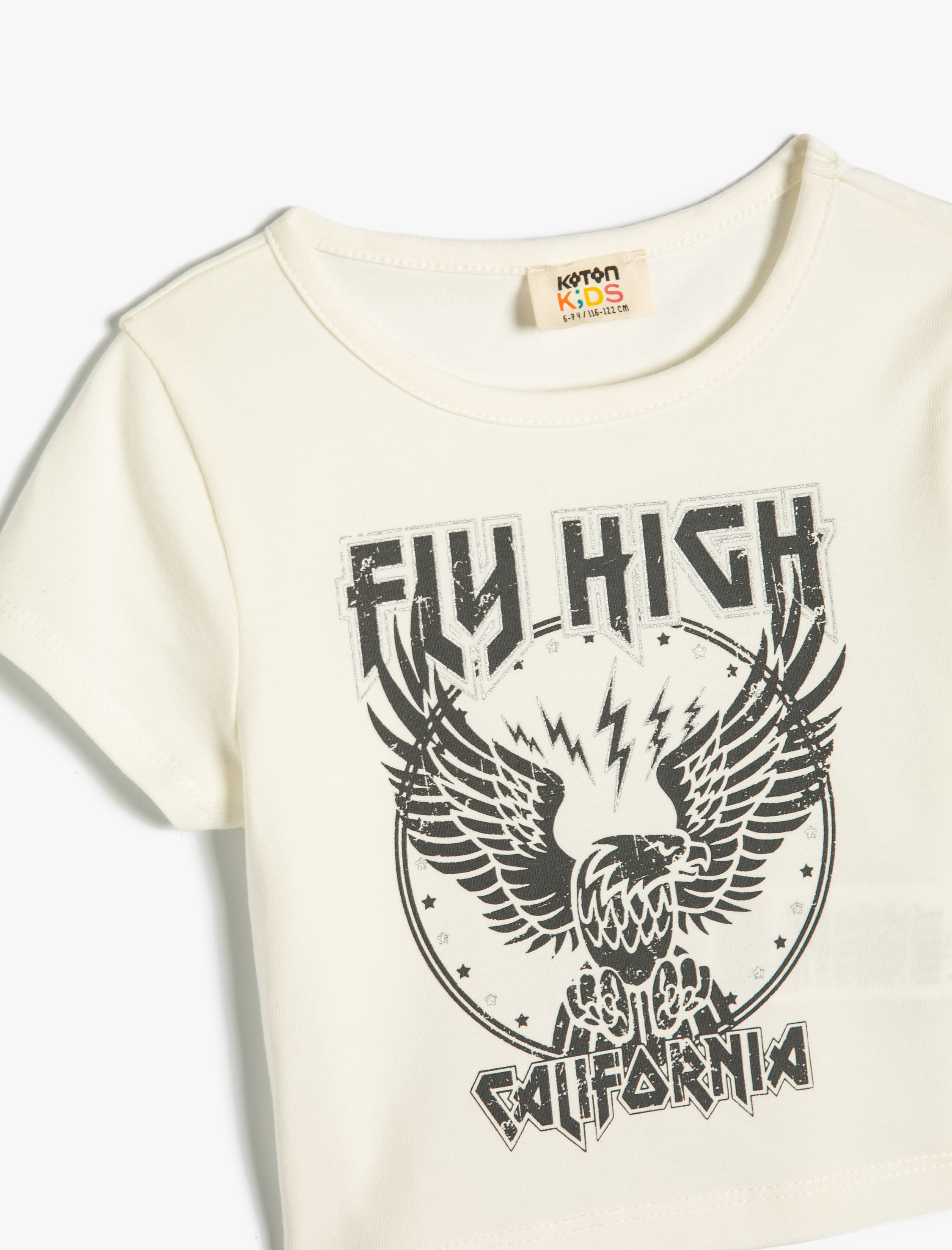  Kız Çocuk Crop Tişört Kısa Kollu Bisiklet Yaka Baskılı Pamuklu