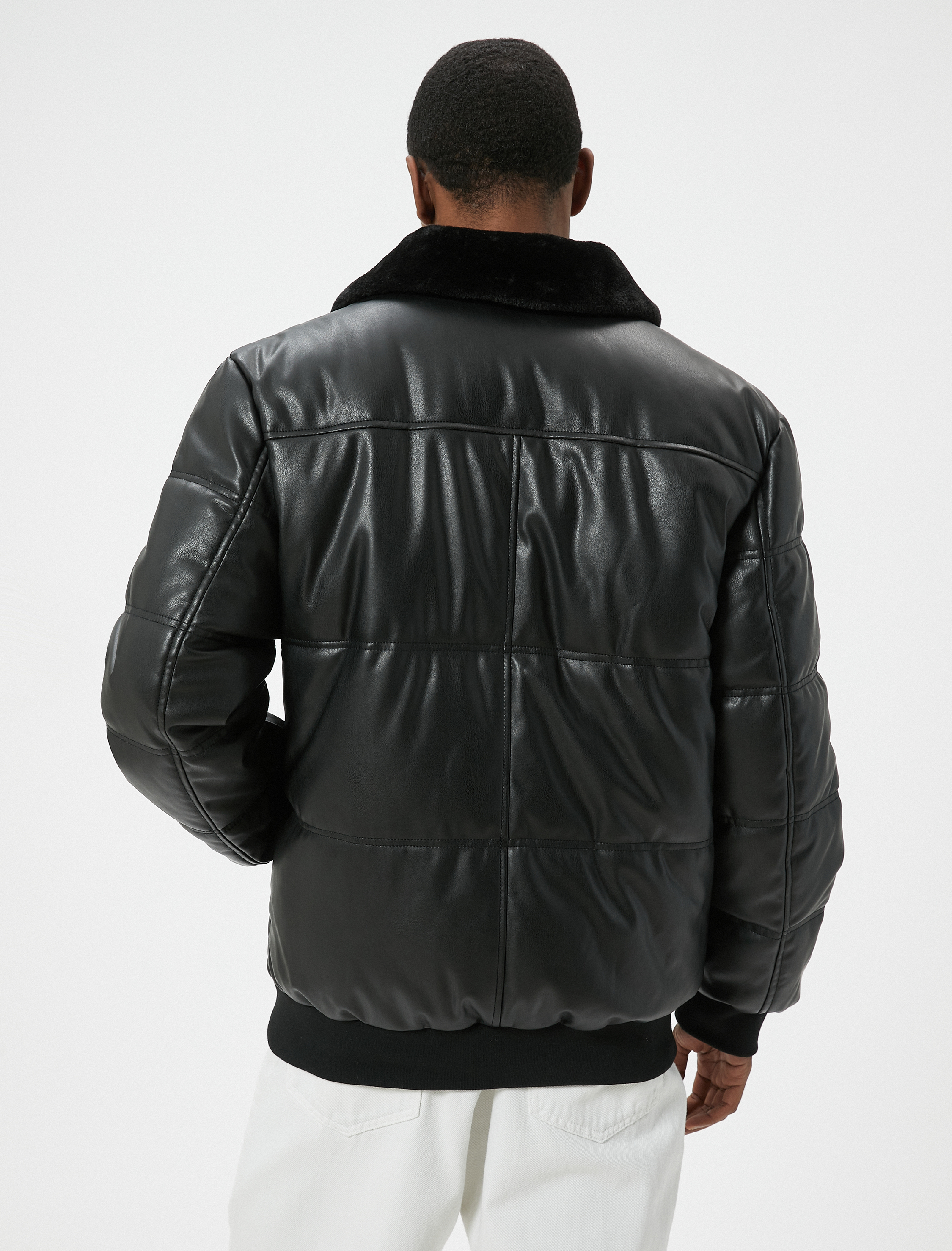   Suni Deri Şişme Mont Kürk Yaka Cepli