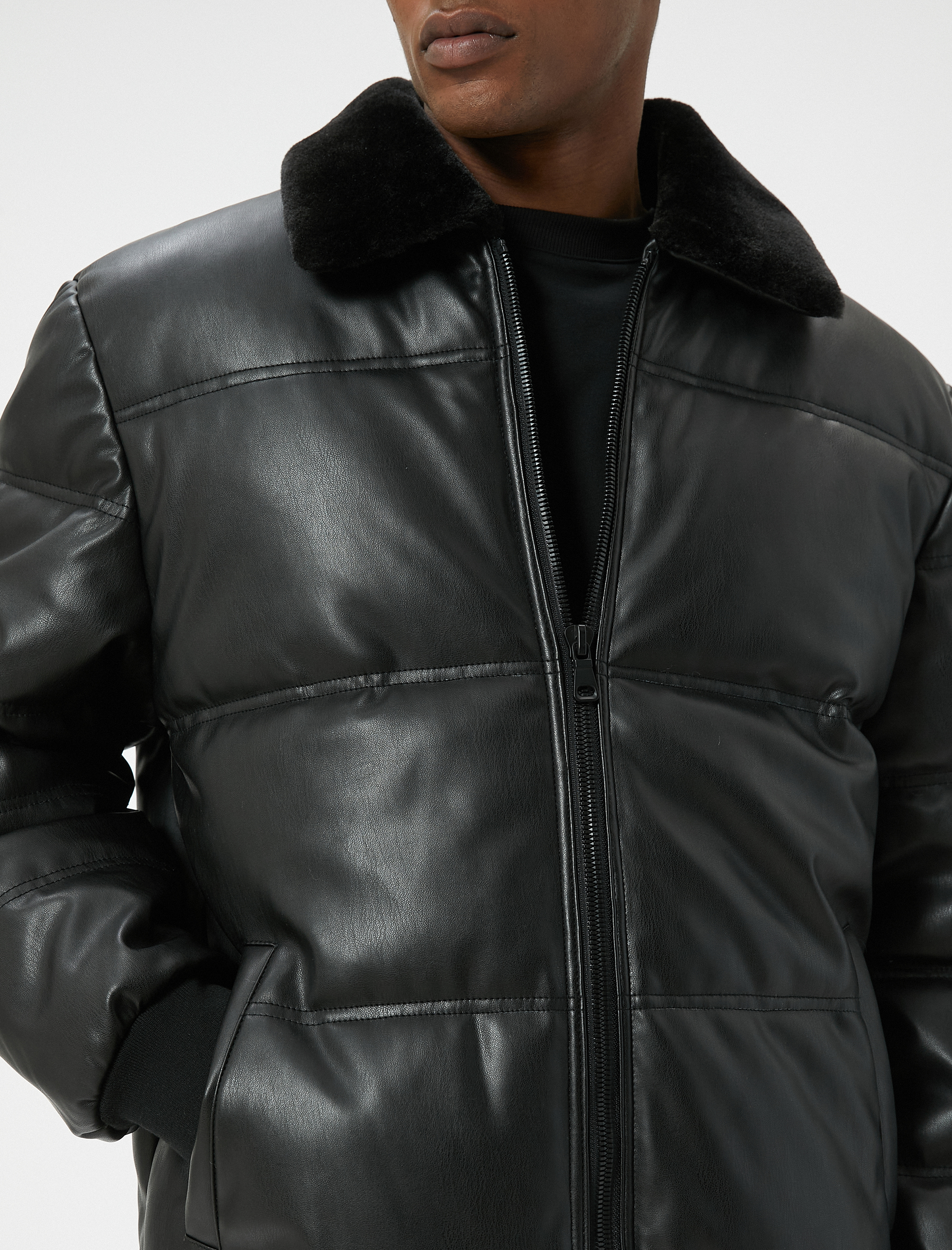   Suni Deri Şişme Mont Kürk Yaka Cepli