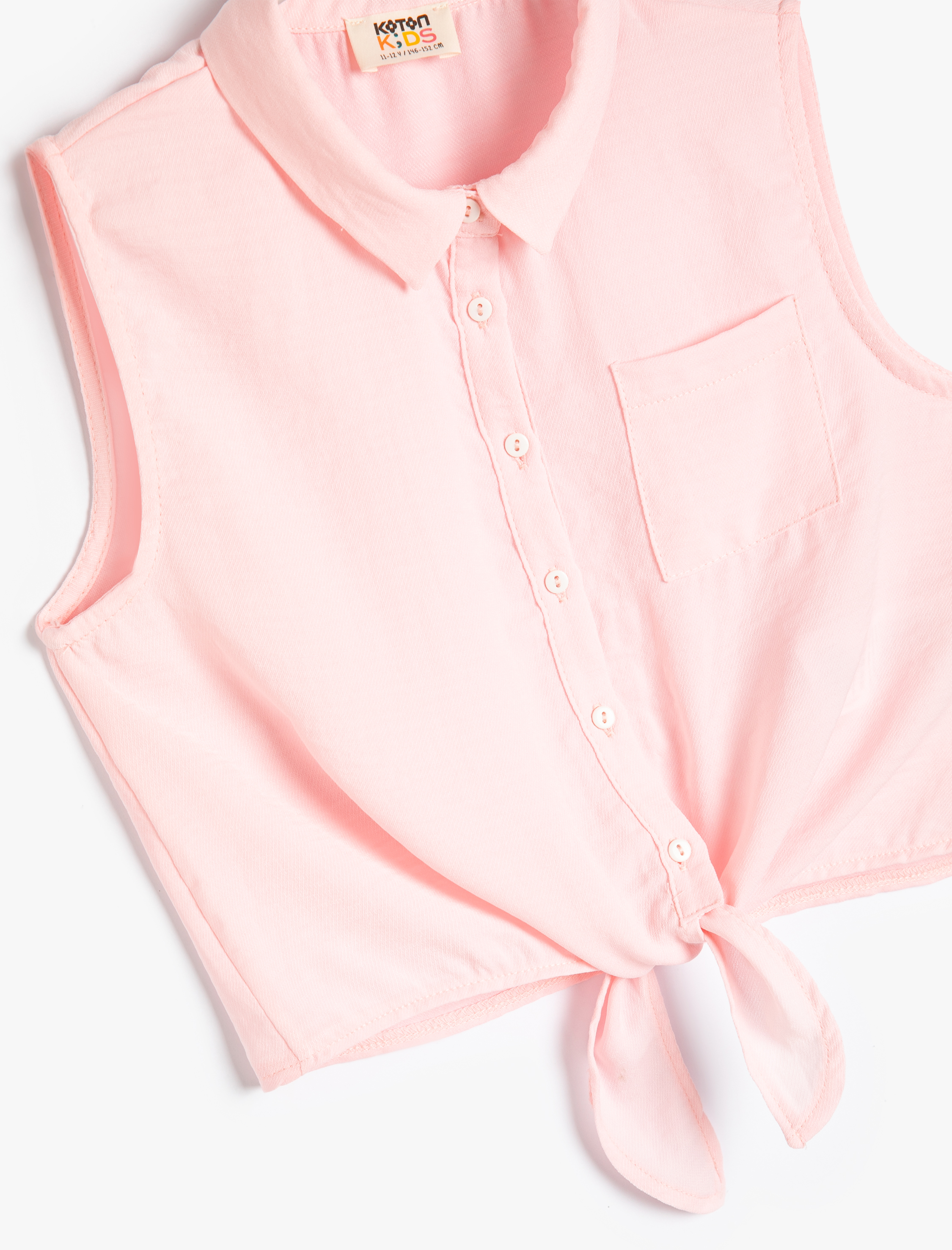 Kız Çocuk Crop Gömlek Kısa Kollu Önden Bağlamalı