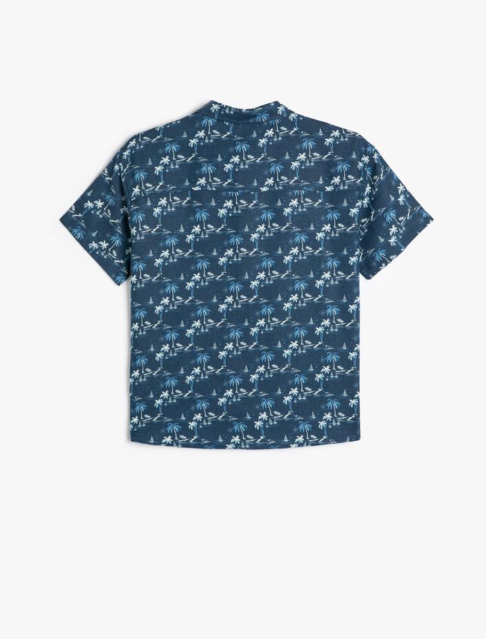 Erkek Çocuk Keten Gömlek Kısa Kollu Palmiye Baskılı