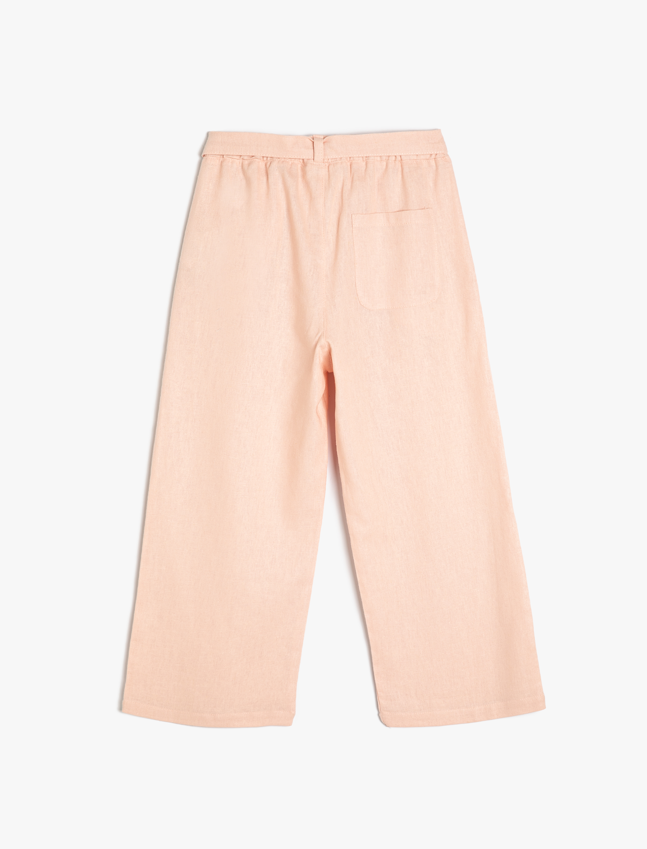  Kız Çocuk Keten Pantolon Bol Paça Kemer Detaylı Beli Lastikli