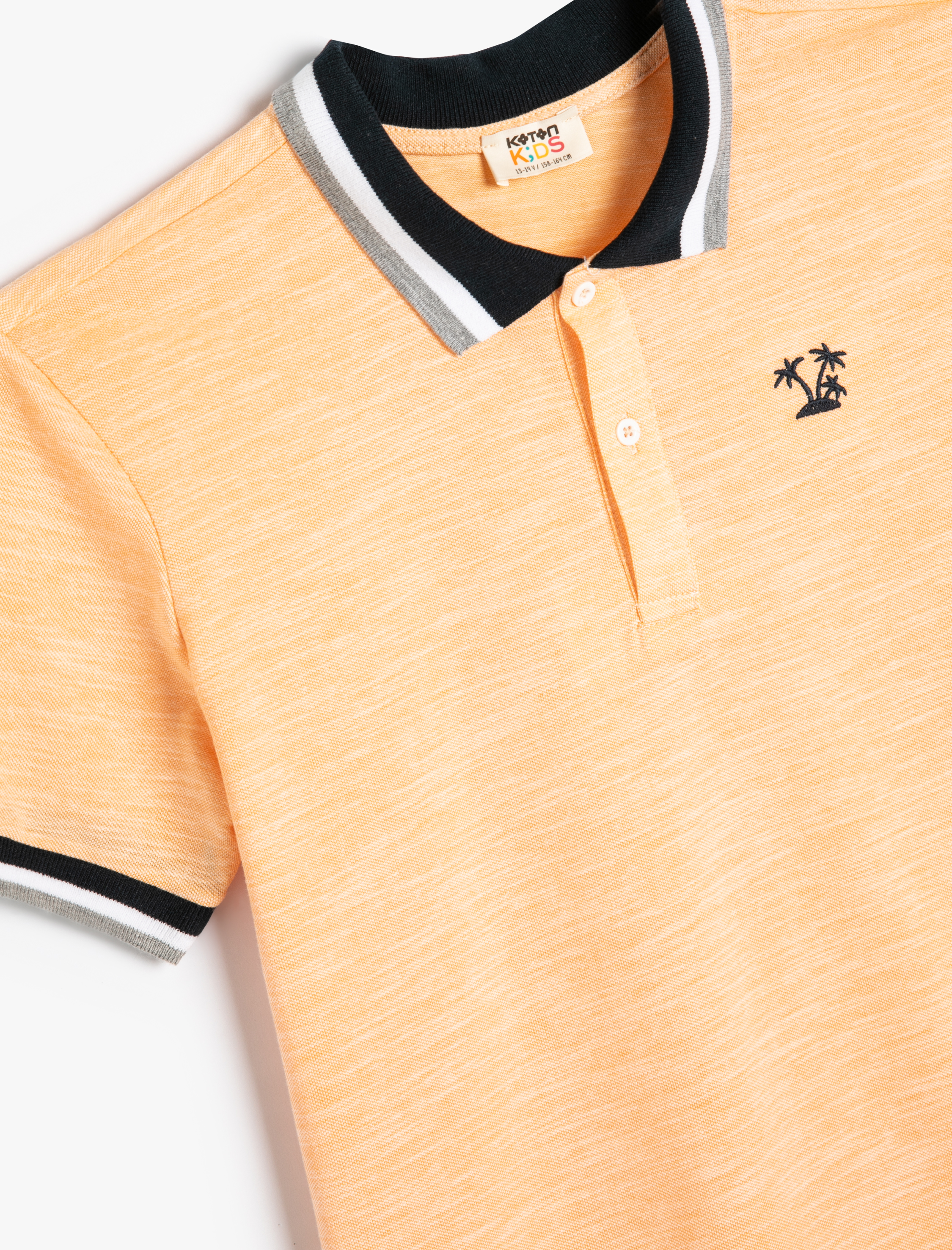  Erkek Çocuk Polo Tişört Kısa Kollu Palmiye İşlemeli Düğme Detaylı