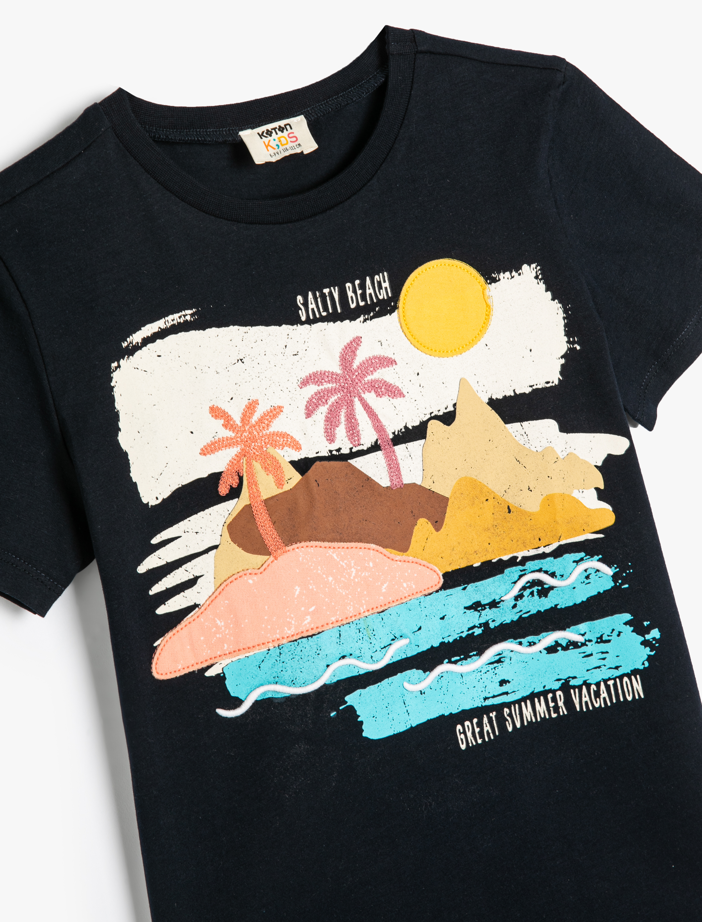  Erkek Çocuk Tişört Tropik Baskılı Kısa Kollu Bisiklet Yaka Pamuklu