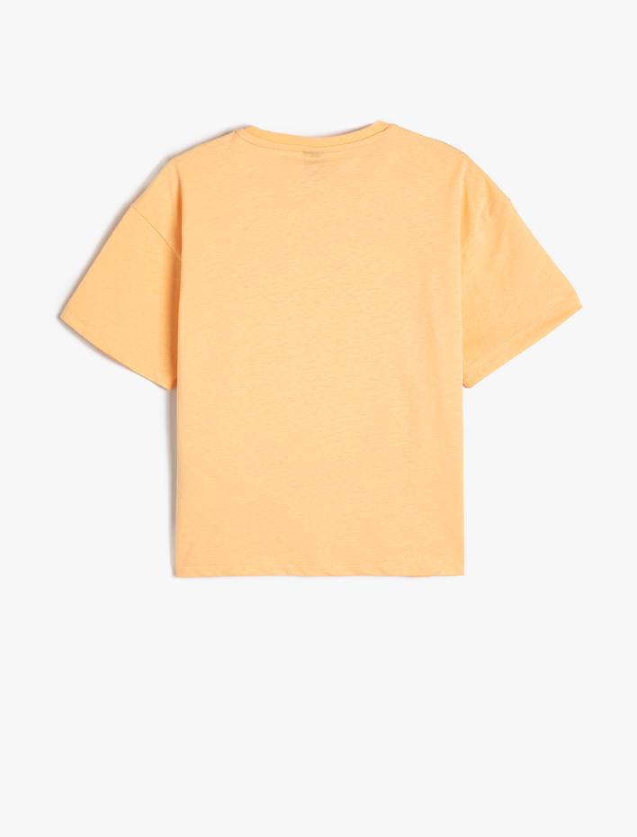 Kız Çocuk Tişört Kısa Kollu Kedi Baskılı Bisiklet Yaka Pamuklu