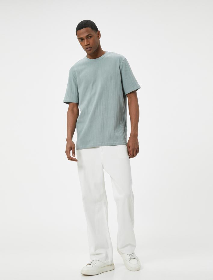  Dokulu Tişört Kısa Kollu Bisiklet Yaka Pamuklu