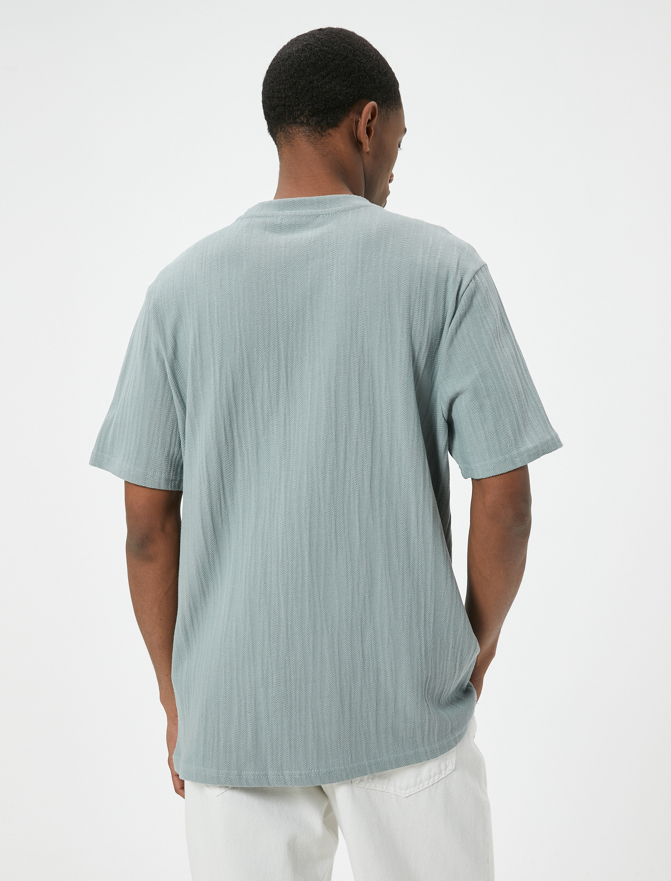   Dokulu Tişört Kısa Kollu Bisiklet Yaka Pamuklu