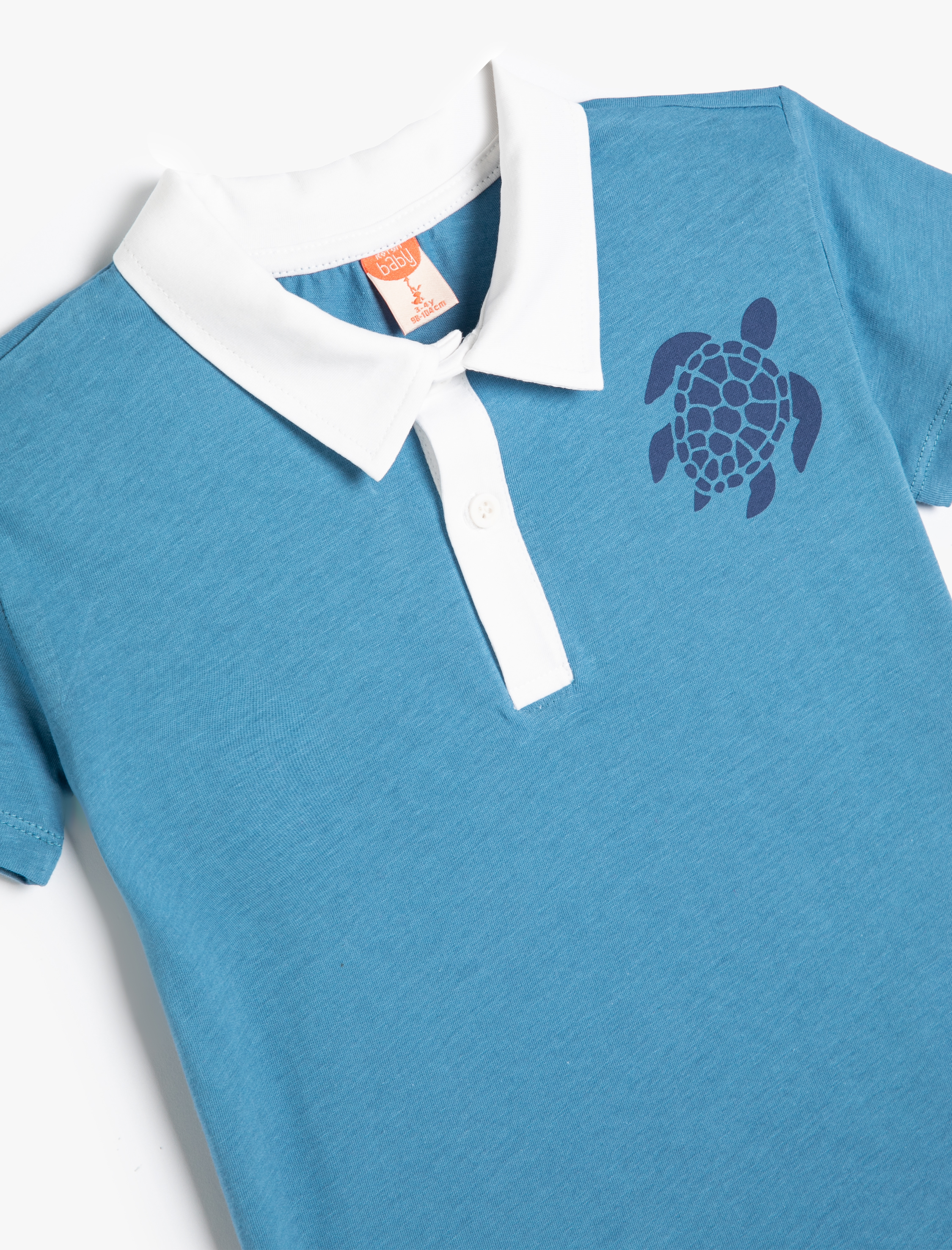  Erkek Bebek Polo Yaka Tişört Kısa Kollu Kaplumbağa Baskılı