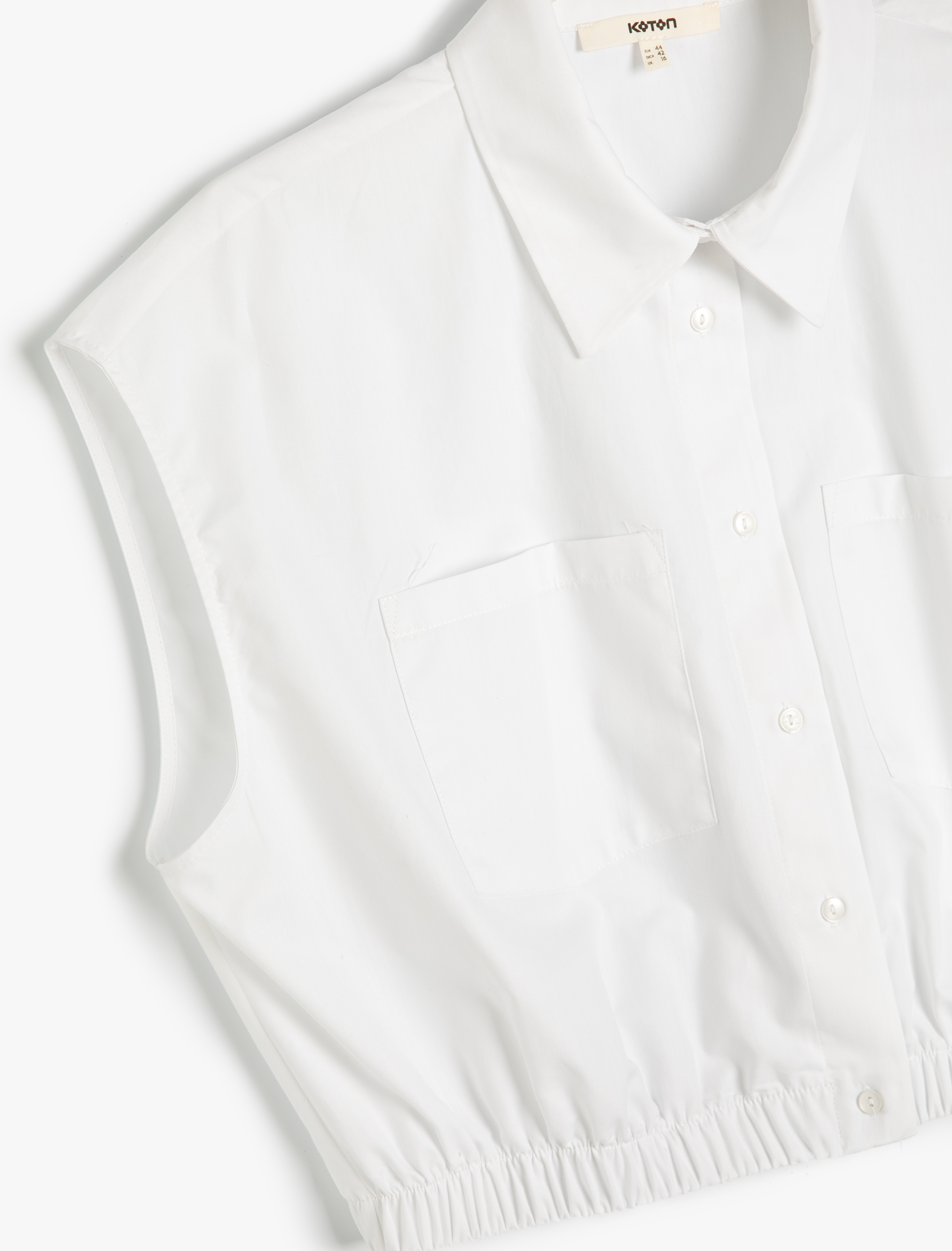   Crop Gömlek Kolsuz Beli Lastikli Cepli Düğmeli