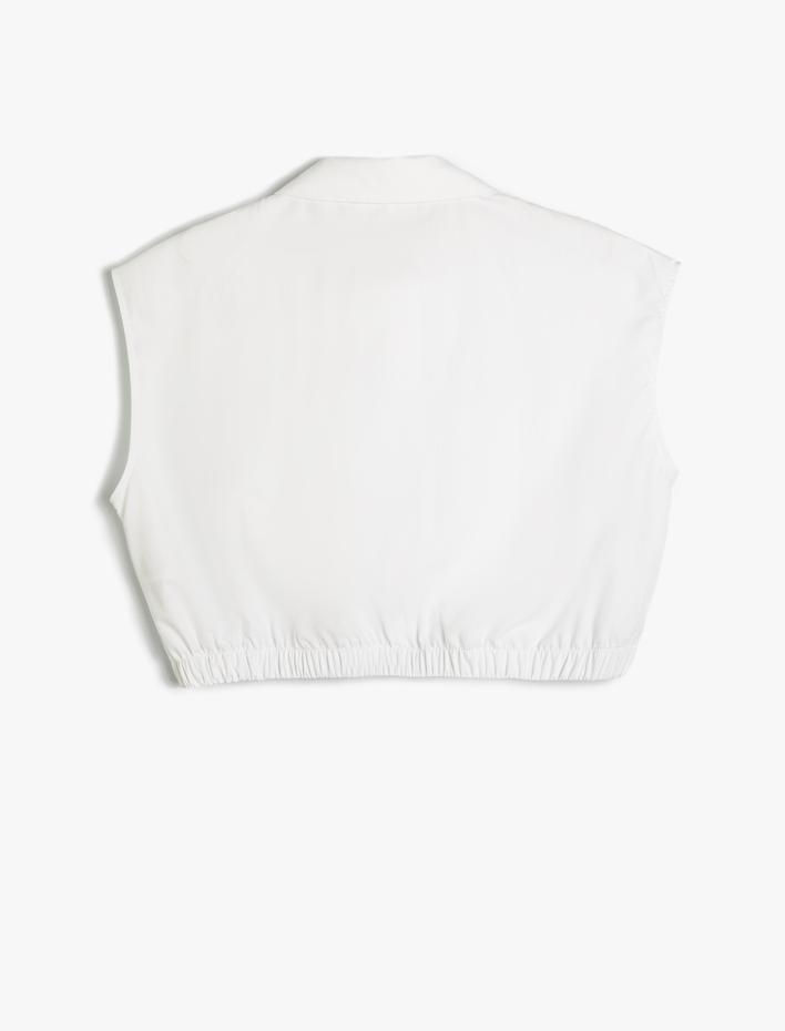  Crop Gömlek Kolsuz Beli Lastikli Cepli Düğmeli