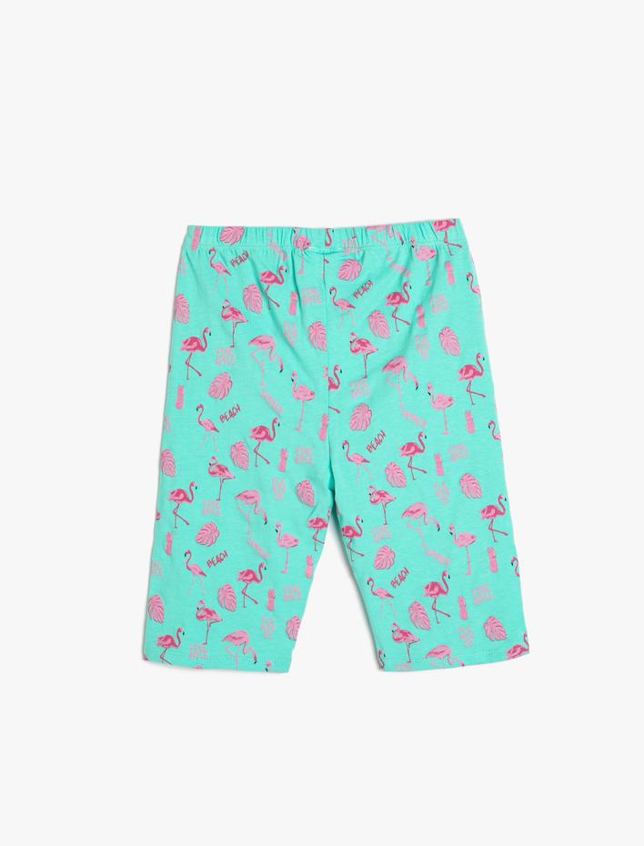 Kız Çocuk Kısa Tayt Flamingo Baskılı Beli Lastikli Pamuklu
