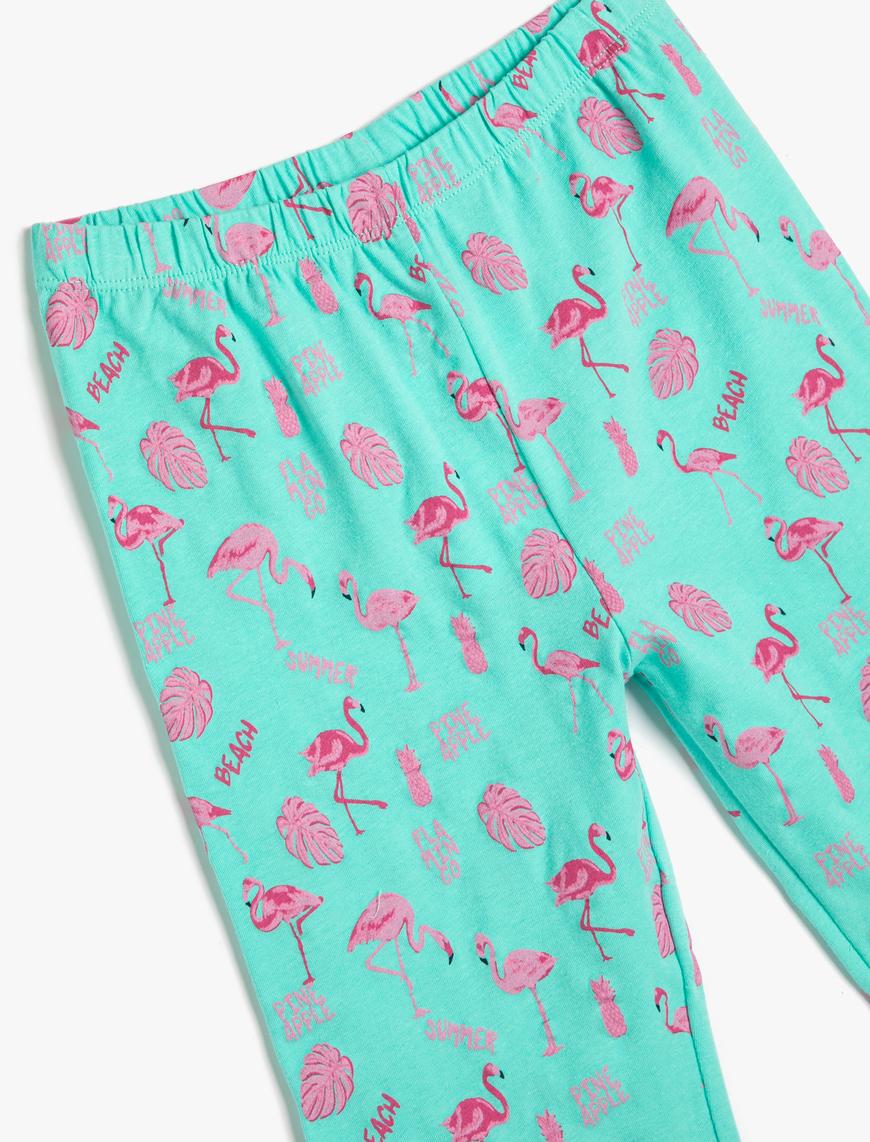  Kız Çocuk Kısa Tayt Flamingo Baskılı Beli Lastikli Pamuklu