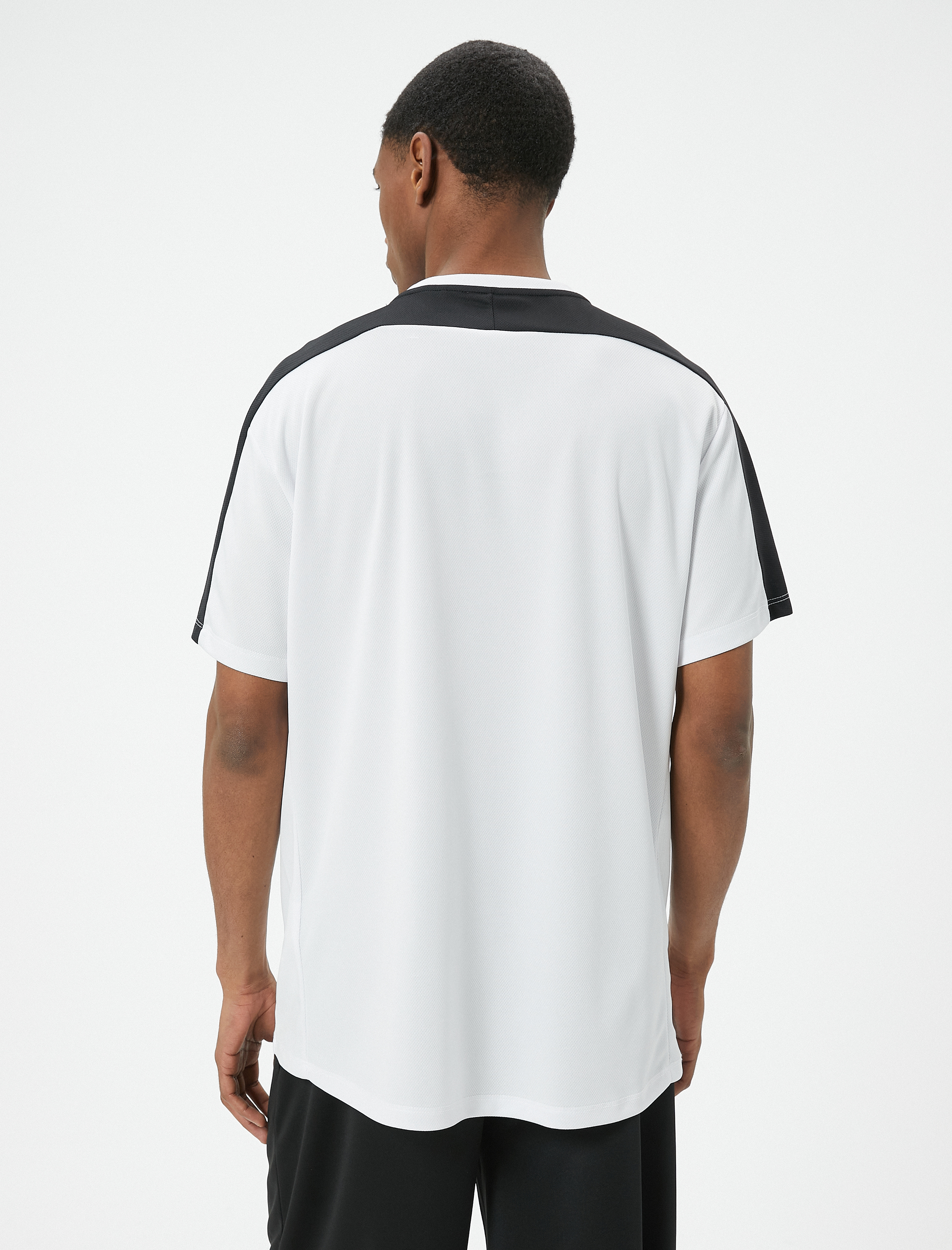   Spor Tişört Slogan Baskılı Şerit Detaylı Kısa Kollu