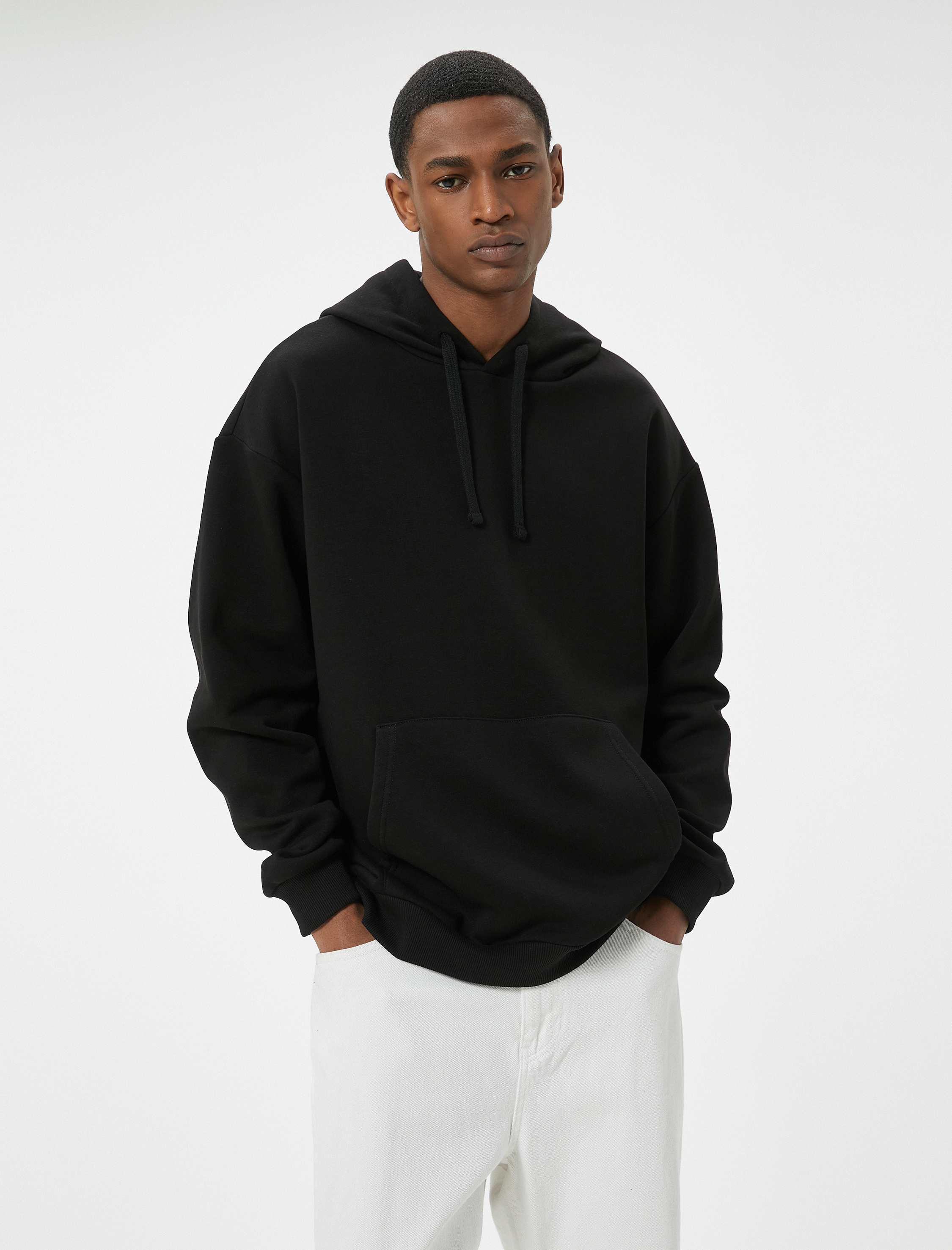   Oversize Sweatshirt Kapşonlu Basic Uzun Kollu Kanguru Cep Detaylı Şardonlu