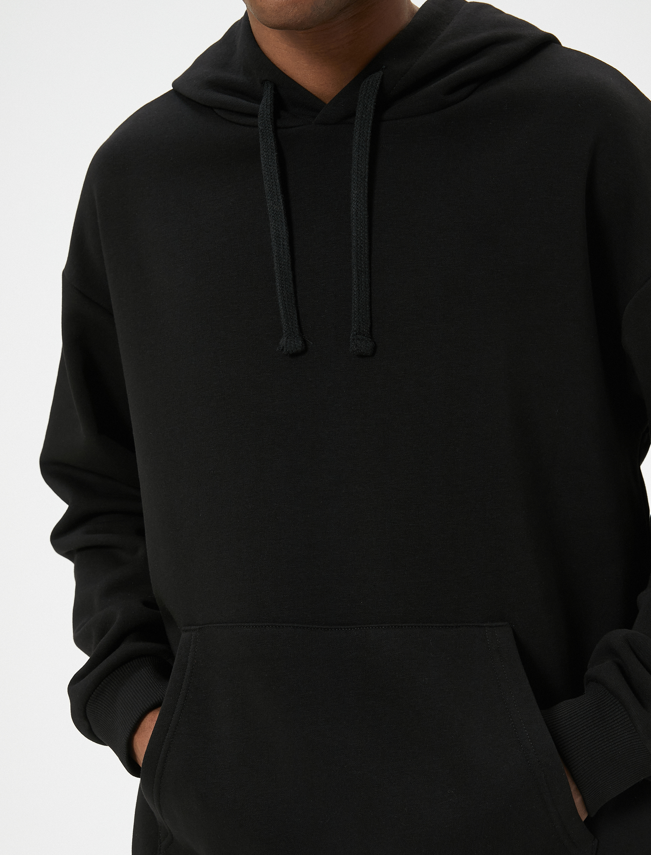   Oversize Sweatshirt Kapşonlu Basic Uzun Kollu Kanguru Cep Detaylı Şardonlu