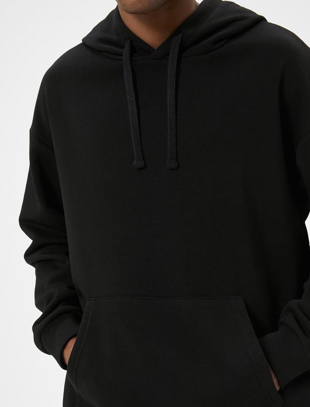 Oversize Sweatshirt Kapşonlu Uzun Kollu Kanguru Cep Detaylı_4