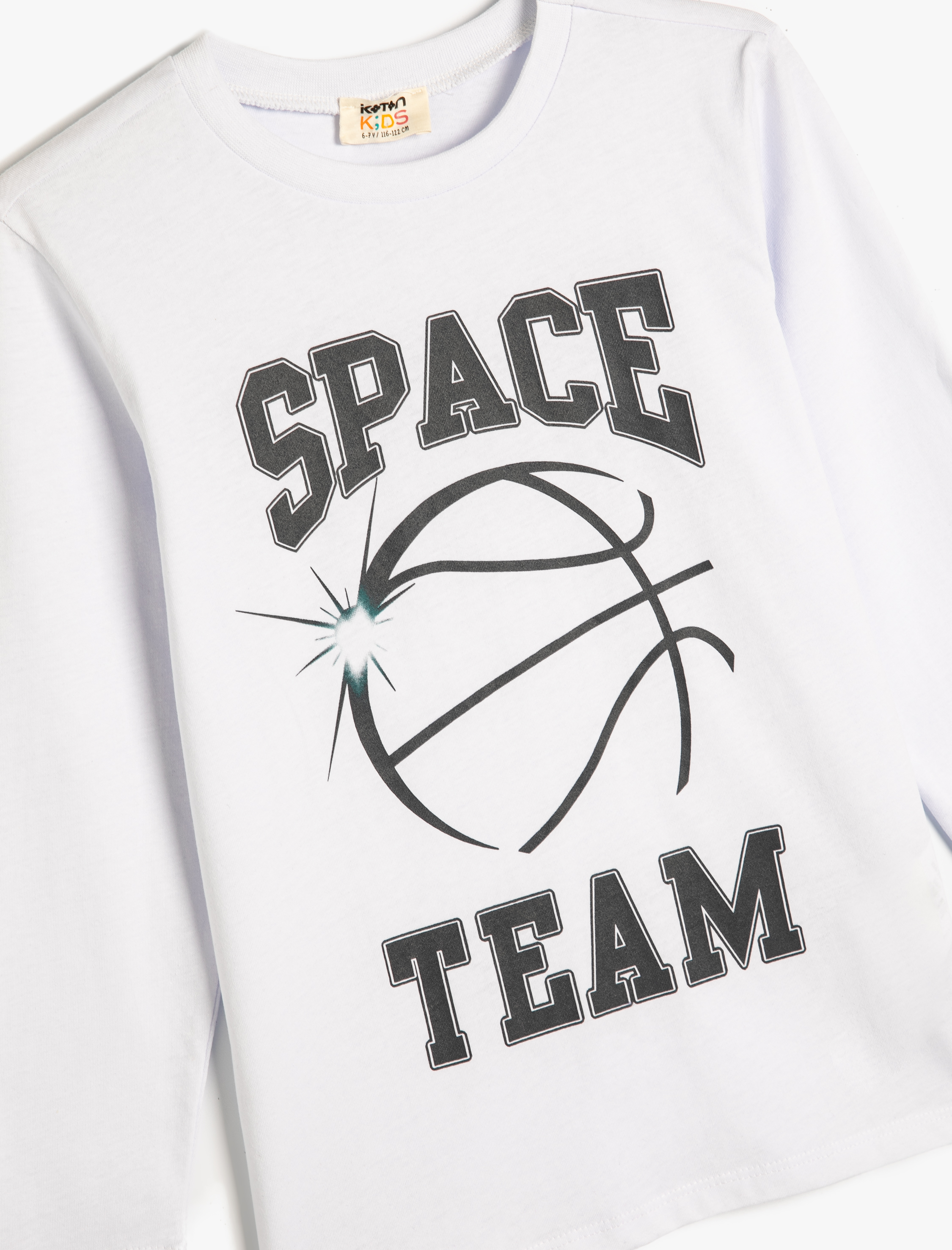  Erkek Çocuk Basketbol Temalı Uzun Kollu Pamuklu Bisiklet Yaka Tişört