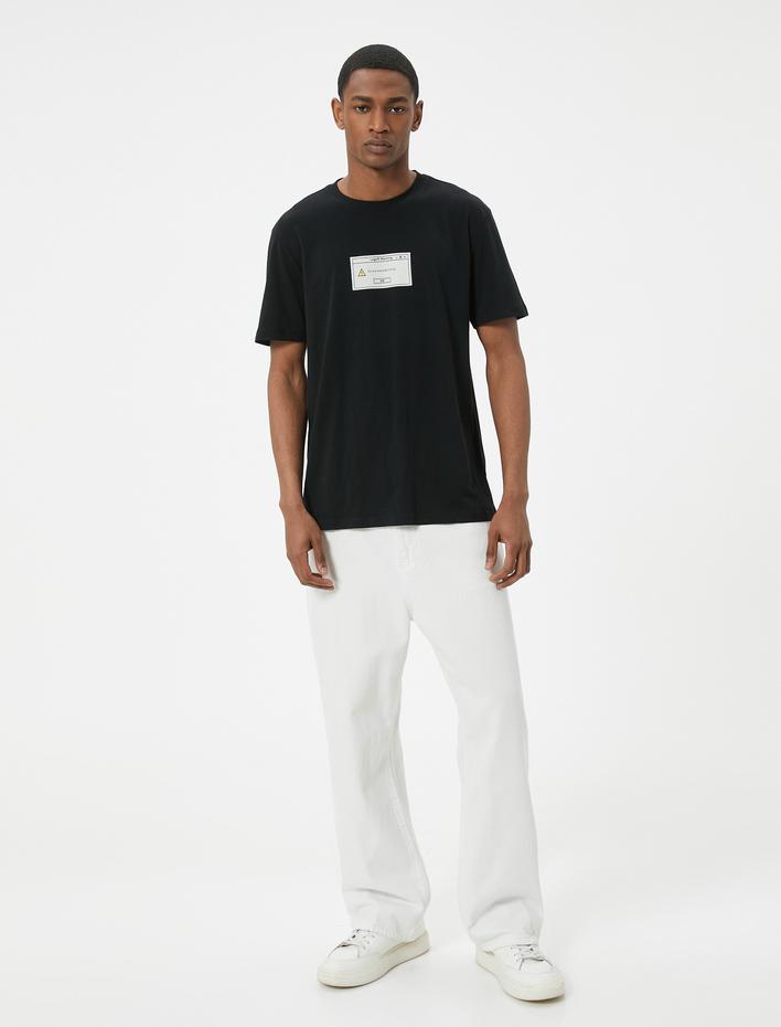  Baskılı Tişört Slim Fit Kısa Kollu Bisiklet Yaka Pamuklu