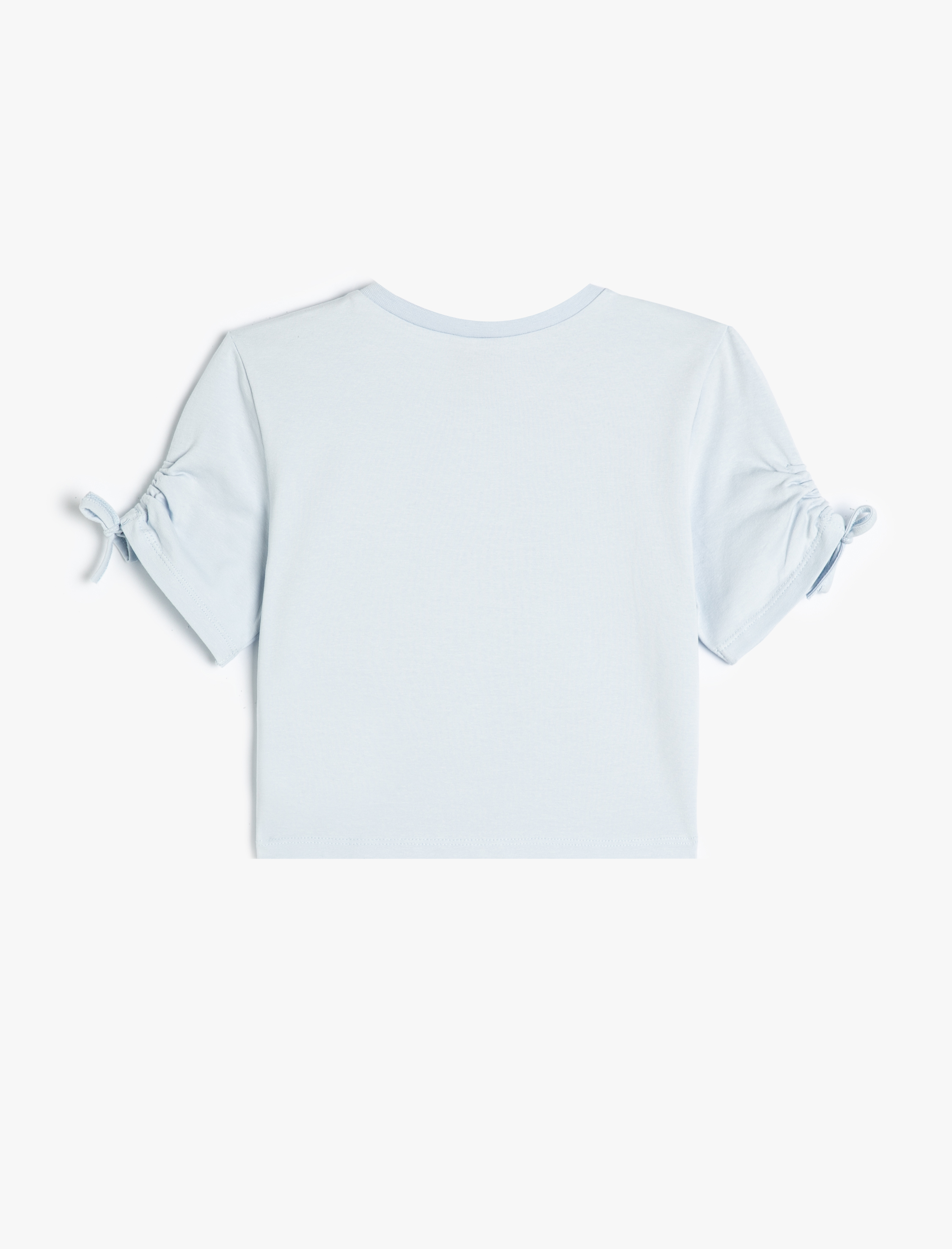 Kız Çocuk Tişört Büzgü Detaylı Kedi Baskılı Kısa Kollu Pamuklu