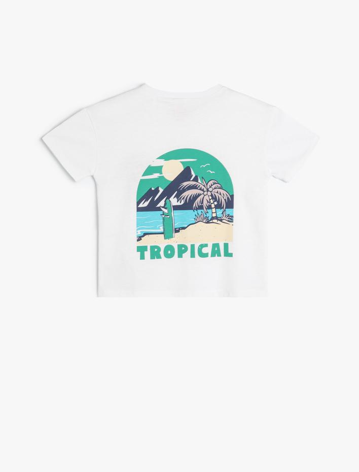 Erkek Bebek Tişört Kısa Kollu Bisiklet Yaka Tropik Baskılı Pamuklu