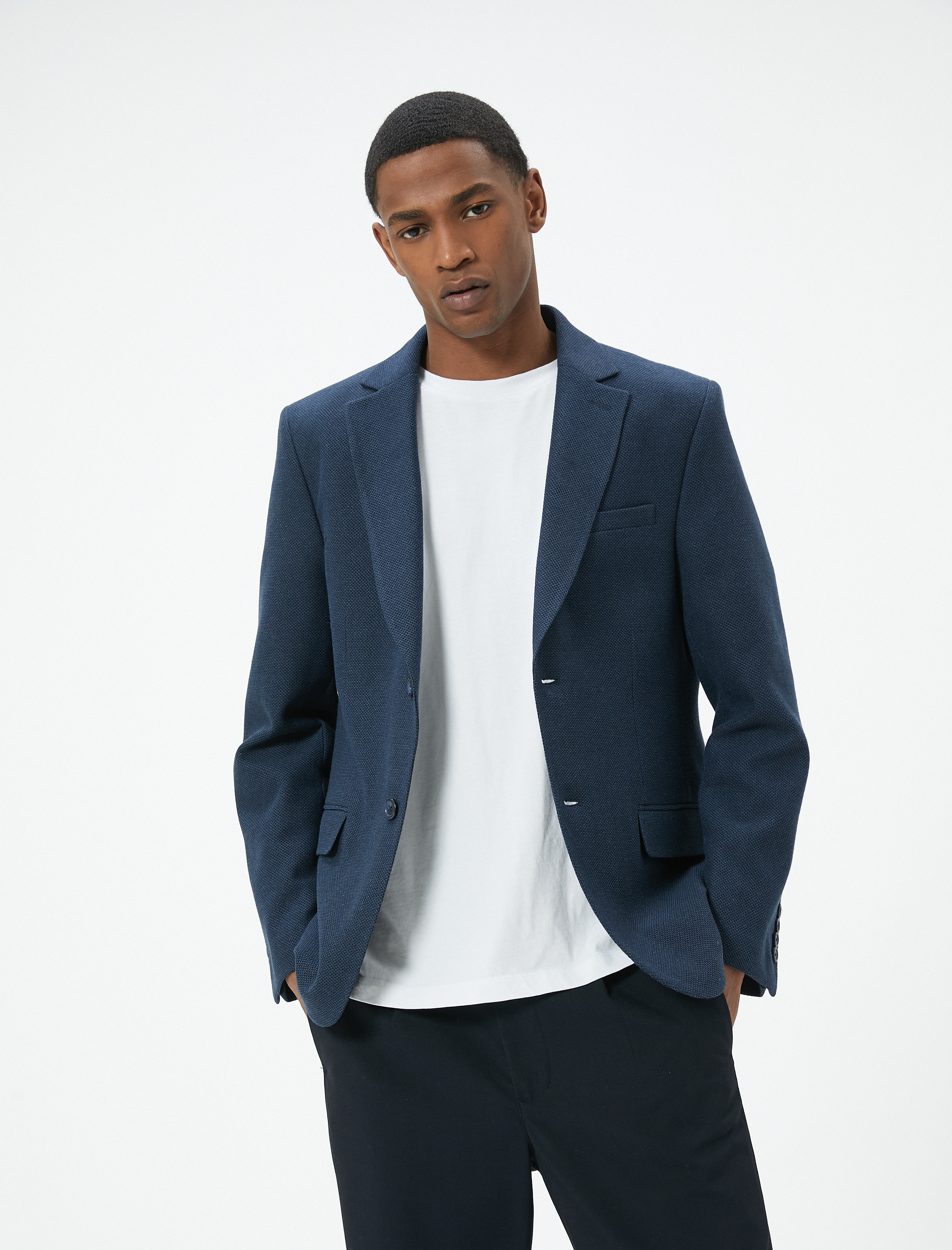   Blazer Ceket Slim Fit Kapaklı Çift Cep Detaylı Düğmeli