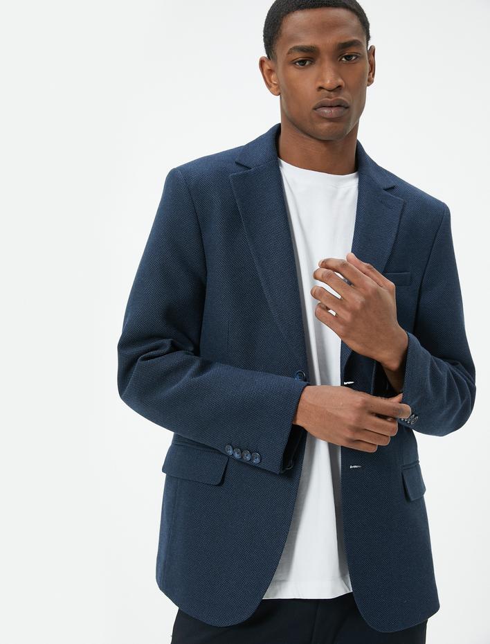  Blazer Ceket Slim Fit Kapaklı Çift Cep Detaylı Düğmeli