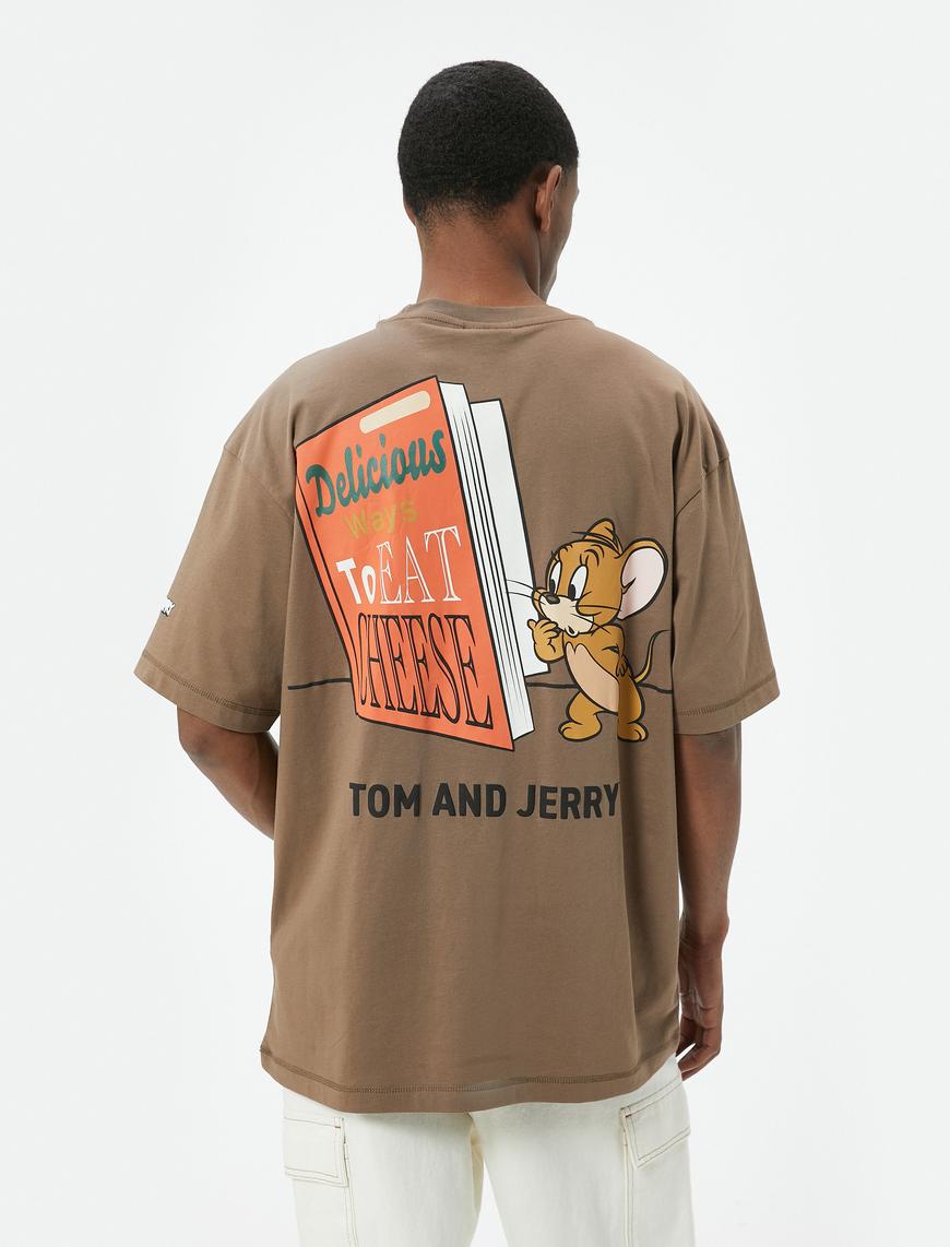   Tom ve Jerry Tişört Lisanslı Oversize Kısa Kollu Bisiklet Yaka Pamuklu