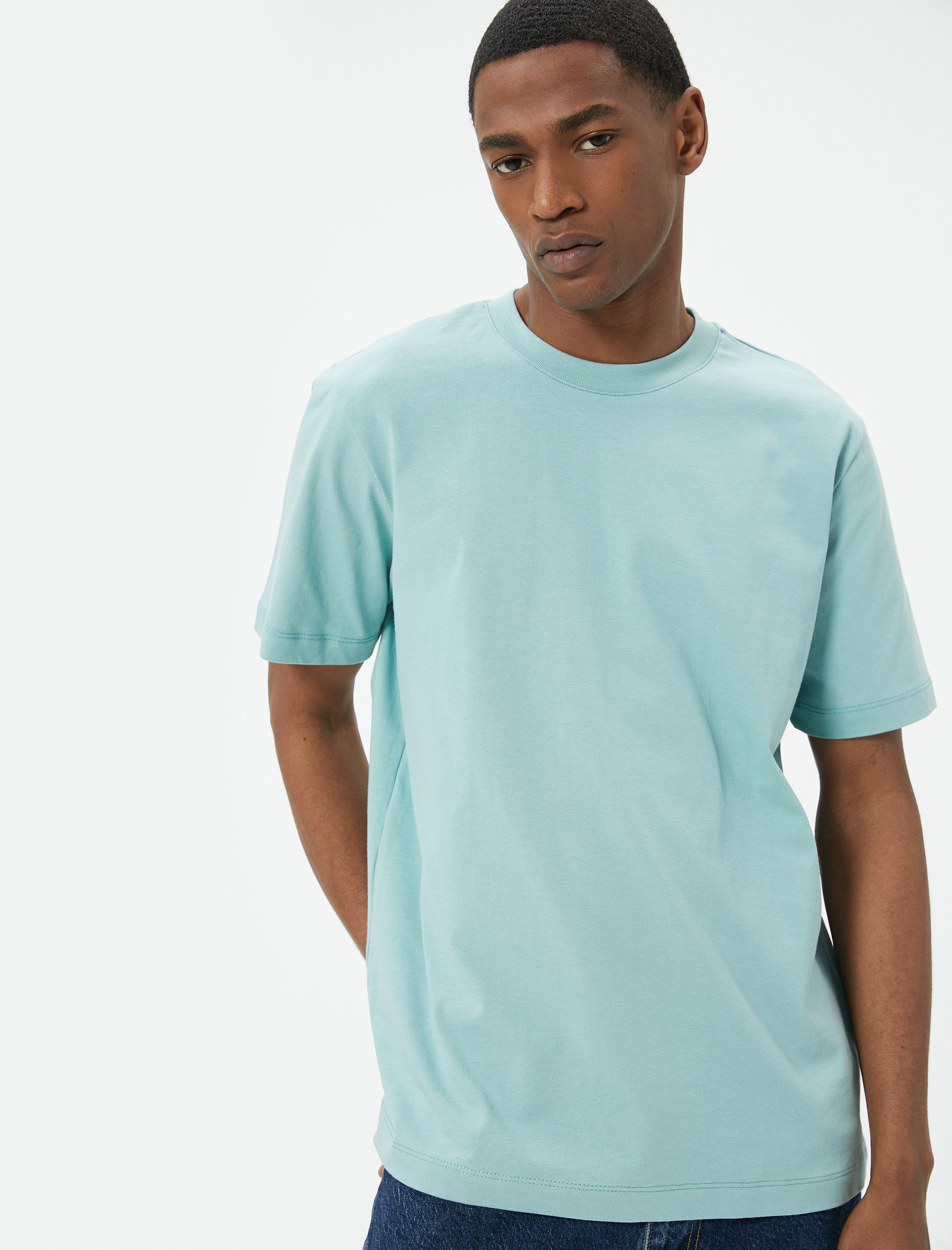   Basic Tişört Bisiklet Yaka Kısa Kollu Pamuklu