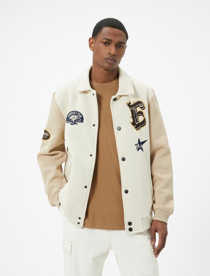  Kolej Ceket Aplike Detaylı Cepli Gömlek Yaka Çıt Çıt Düğmeli Şardonlu