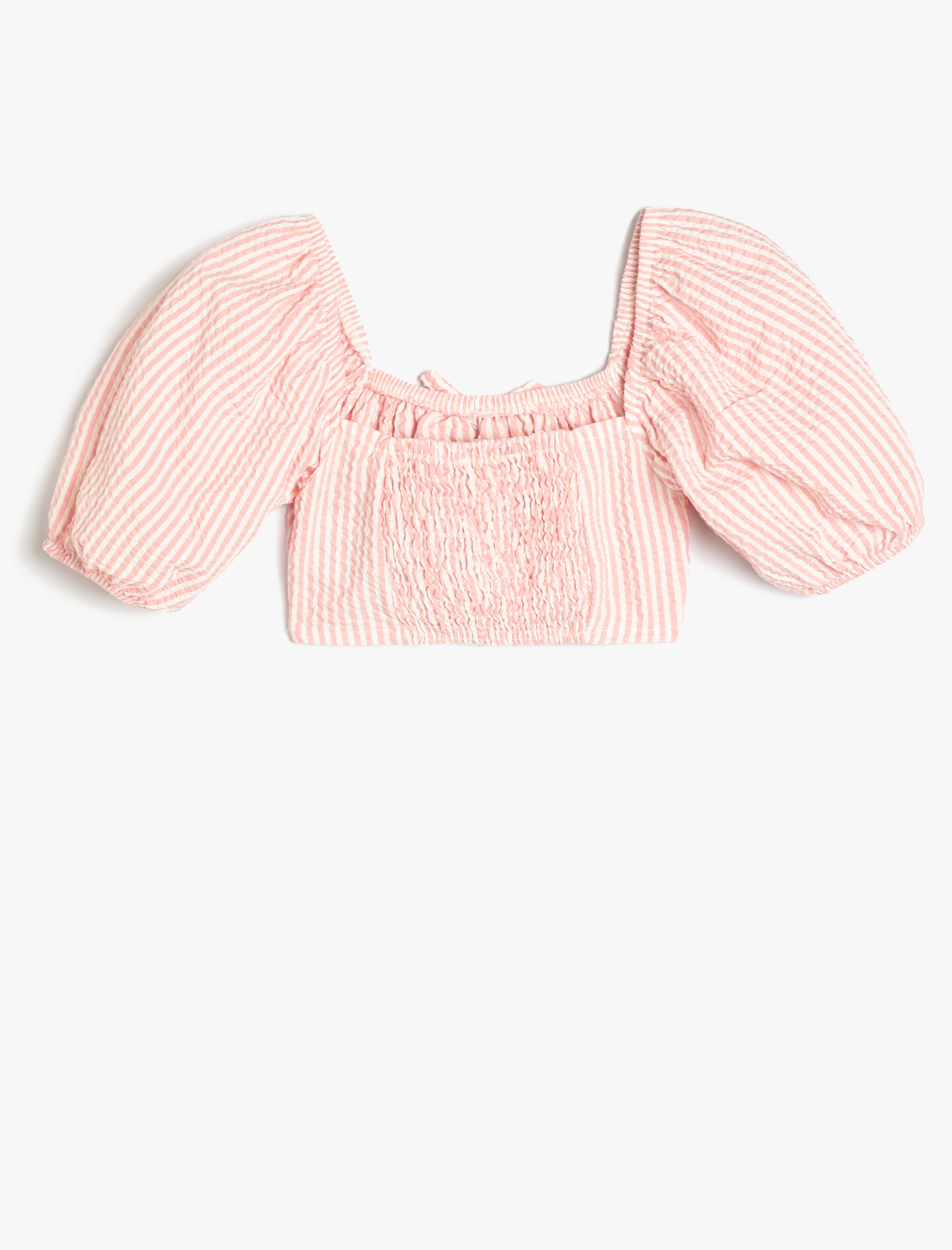  Kız Çocuk Crop Bluz Balon Kollu Büzgü Detaylı