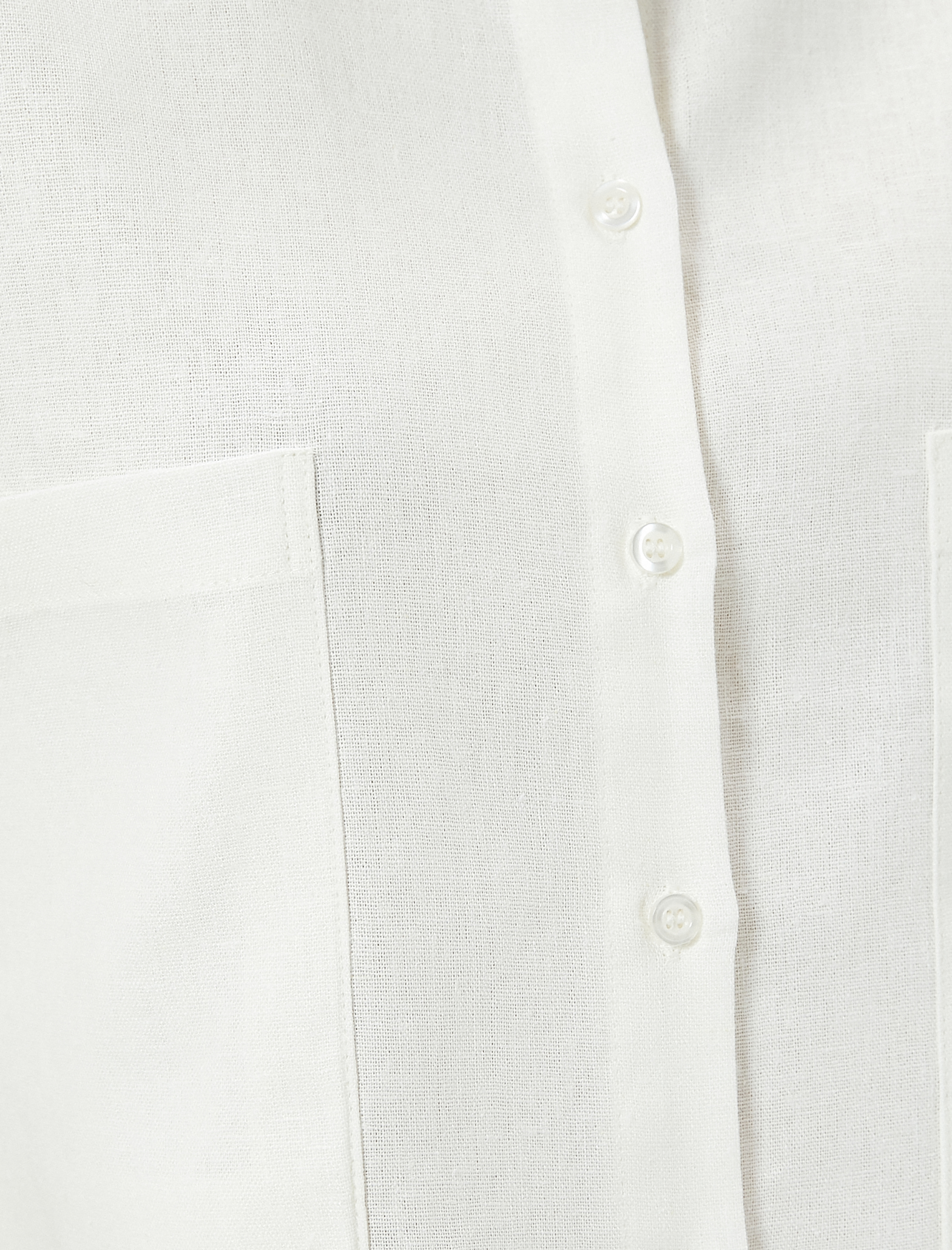   Crop Keten Gömlek Dirsek Boy Kısa Kollu Cepli Rahat Kalıp